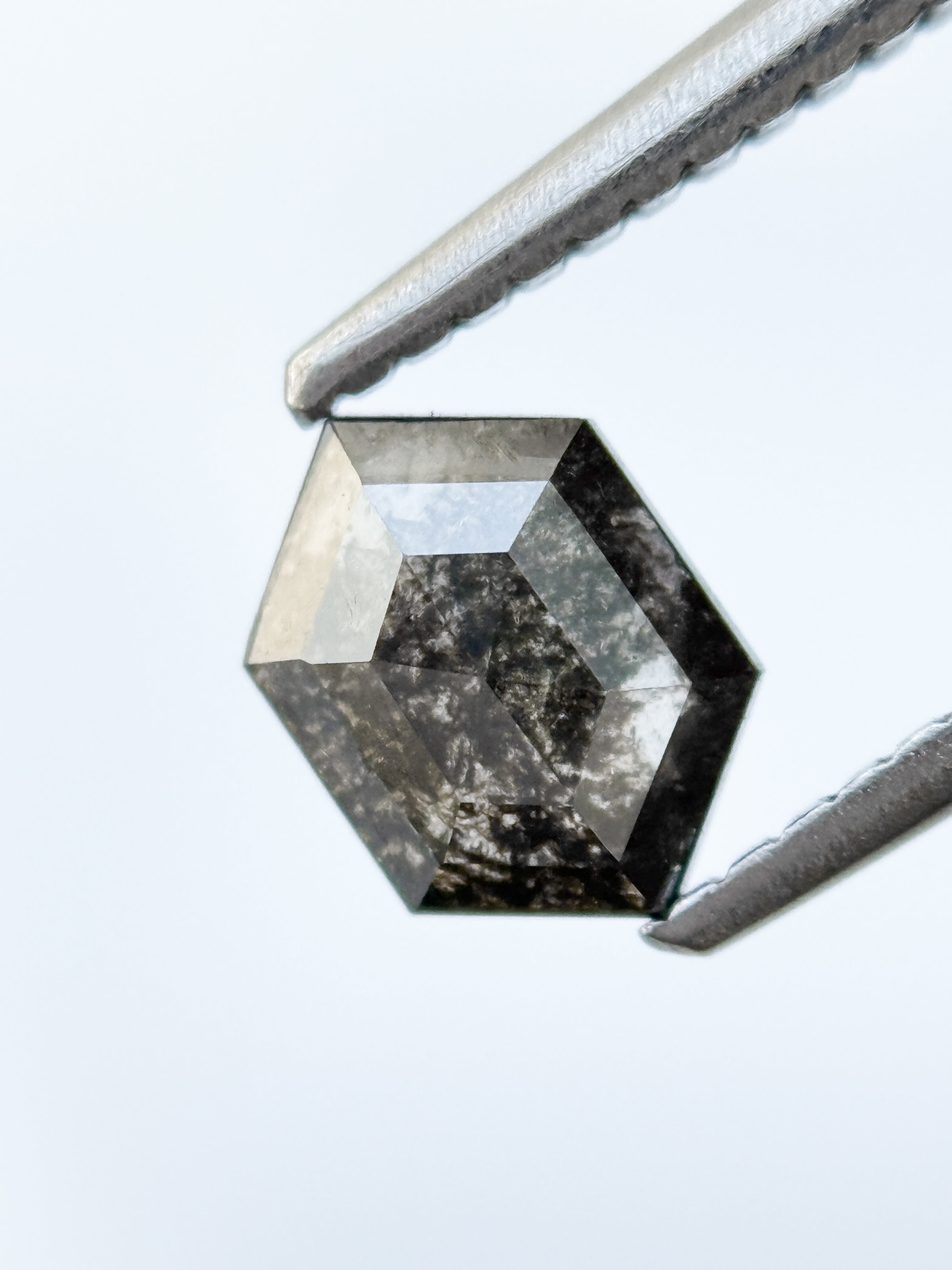 0.82 Ct Hexagon Rose Cut Grey Natural Salt and Pepper Diamond