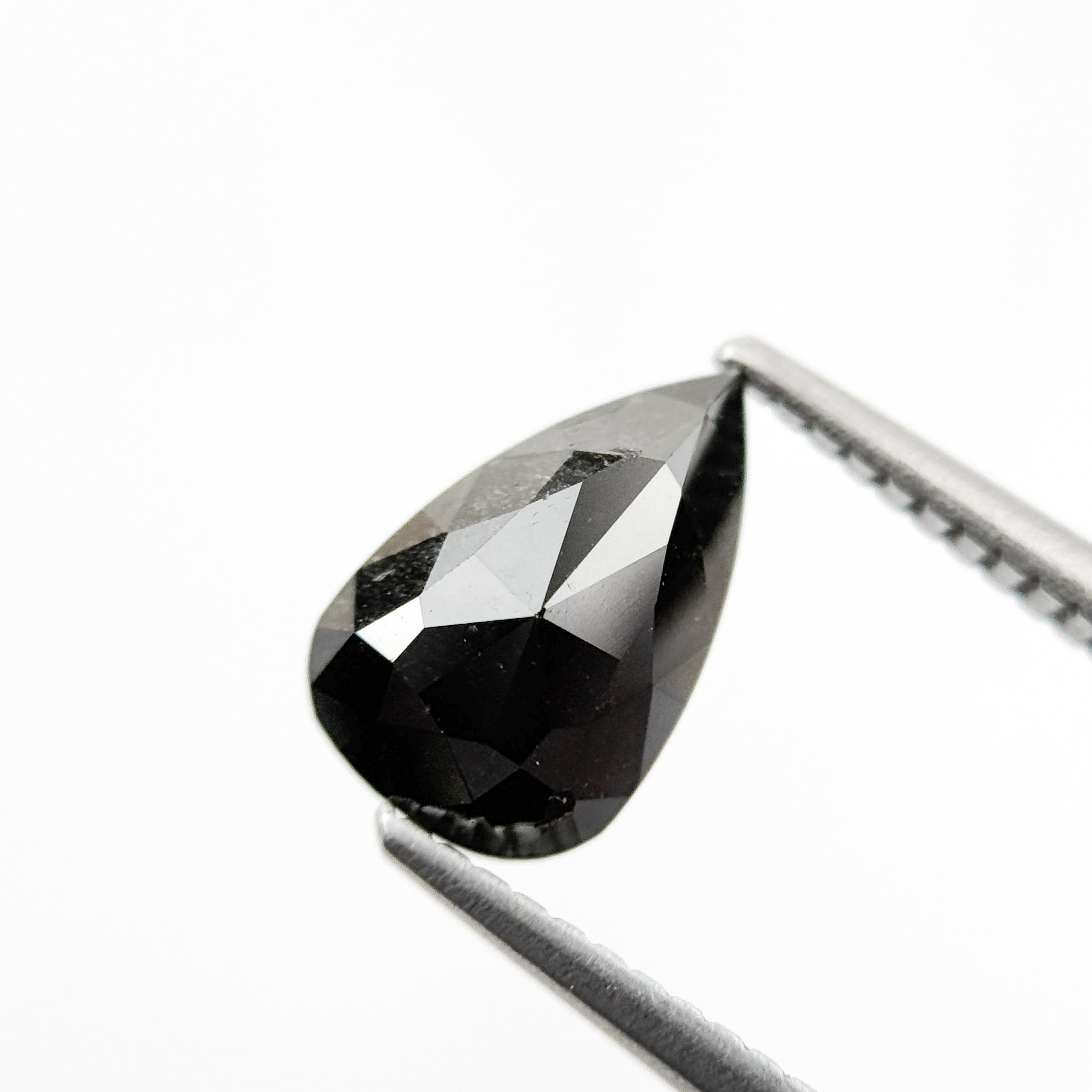 1.60 Ct Pear Rose Cut Black Natural Loose Diamond