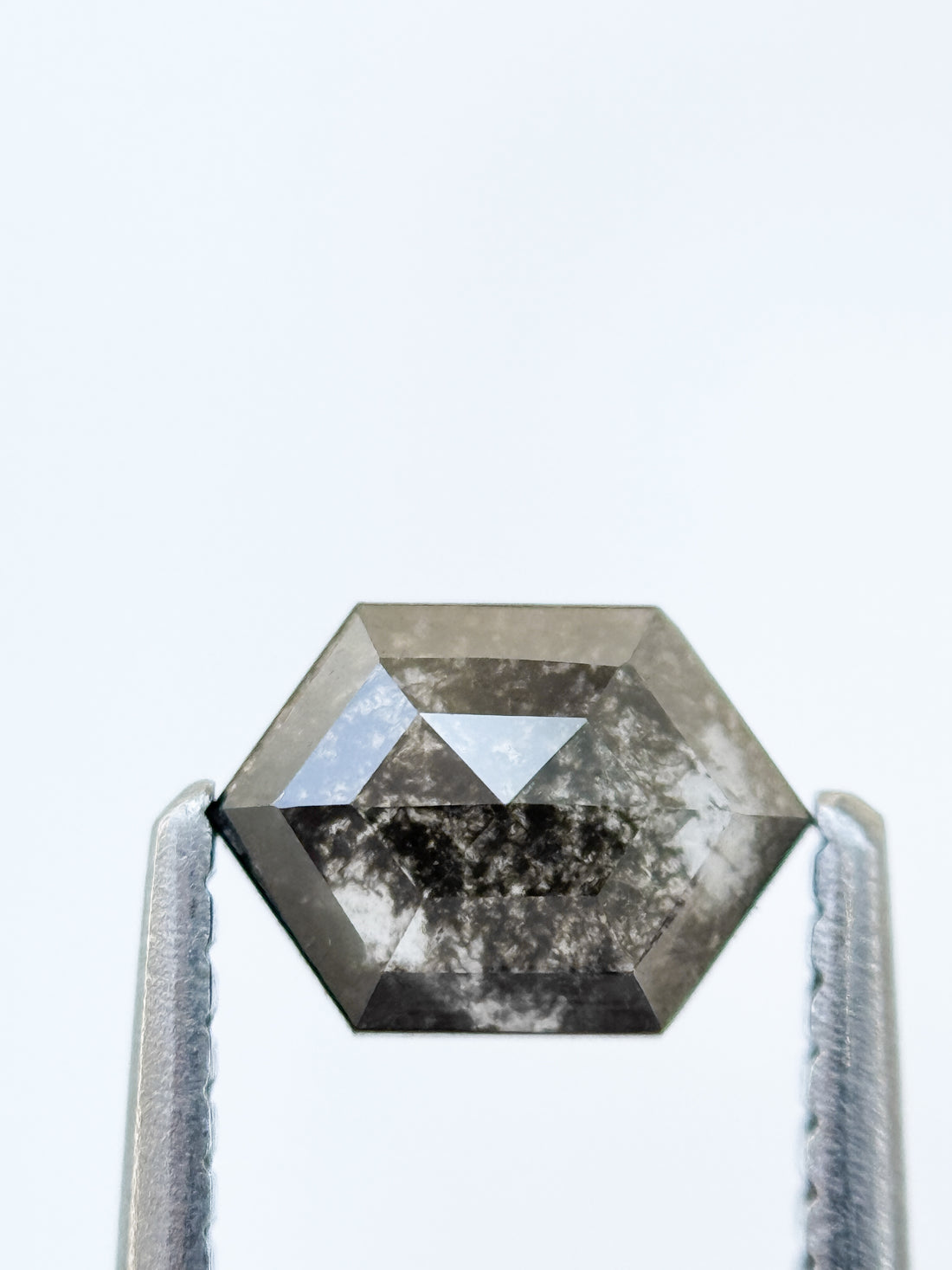 0.82 Ct Hexagon Rose Cut Grey Natural Salt and Pepper Diamond