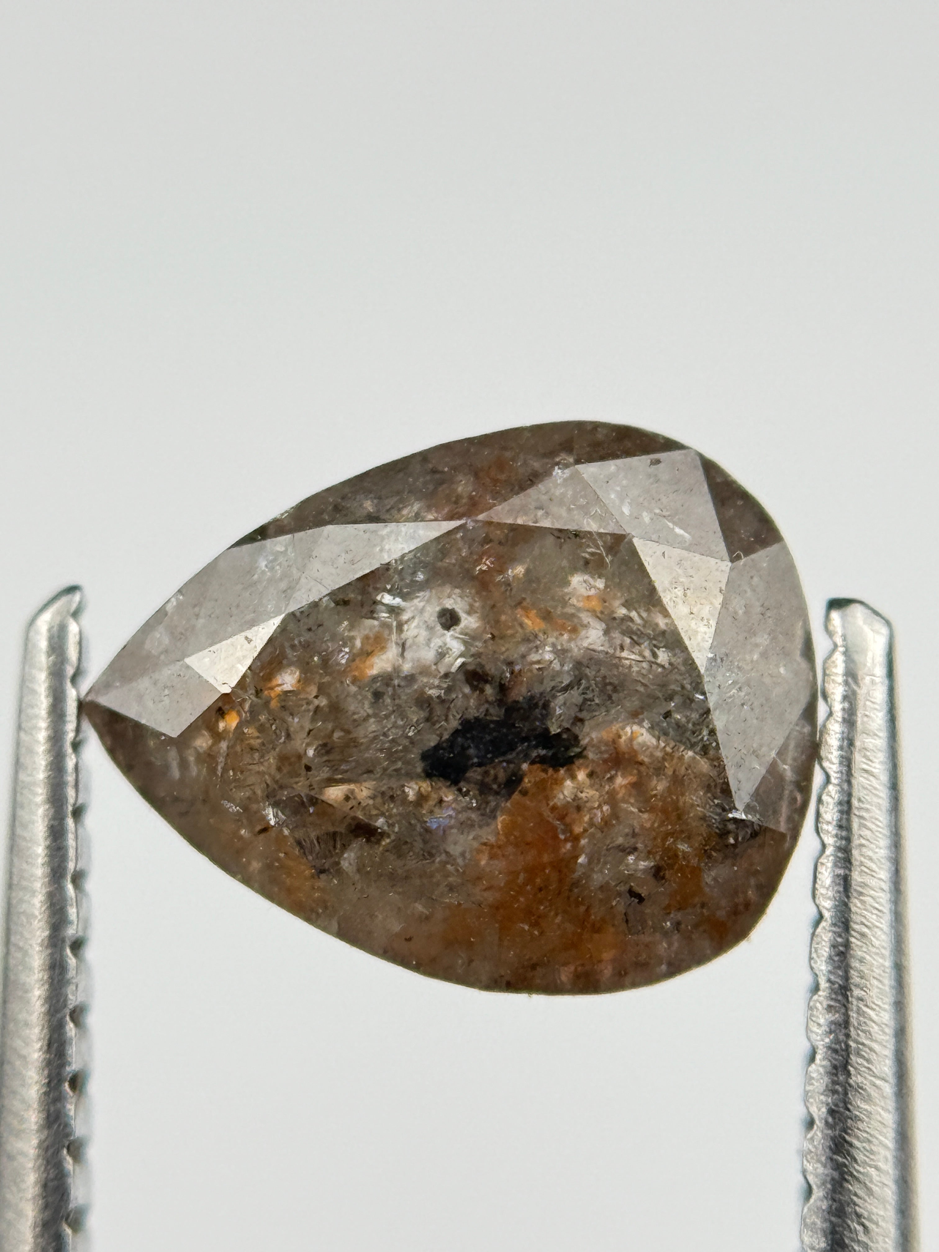2.18 Ct Pear Rose Cut Red Natural Salt and Pepper Diamond