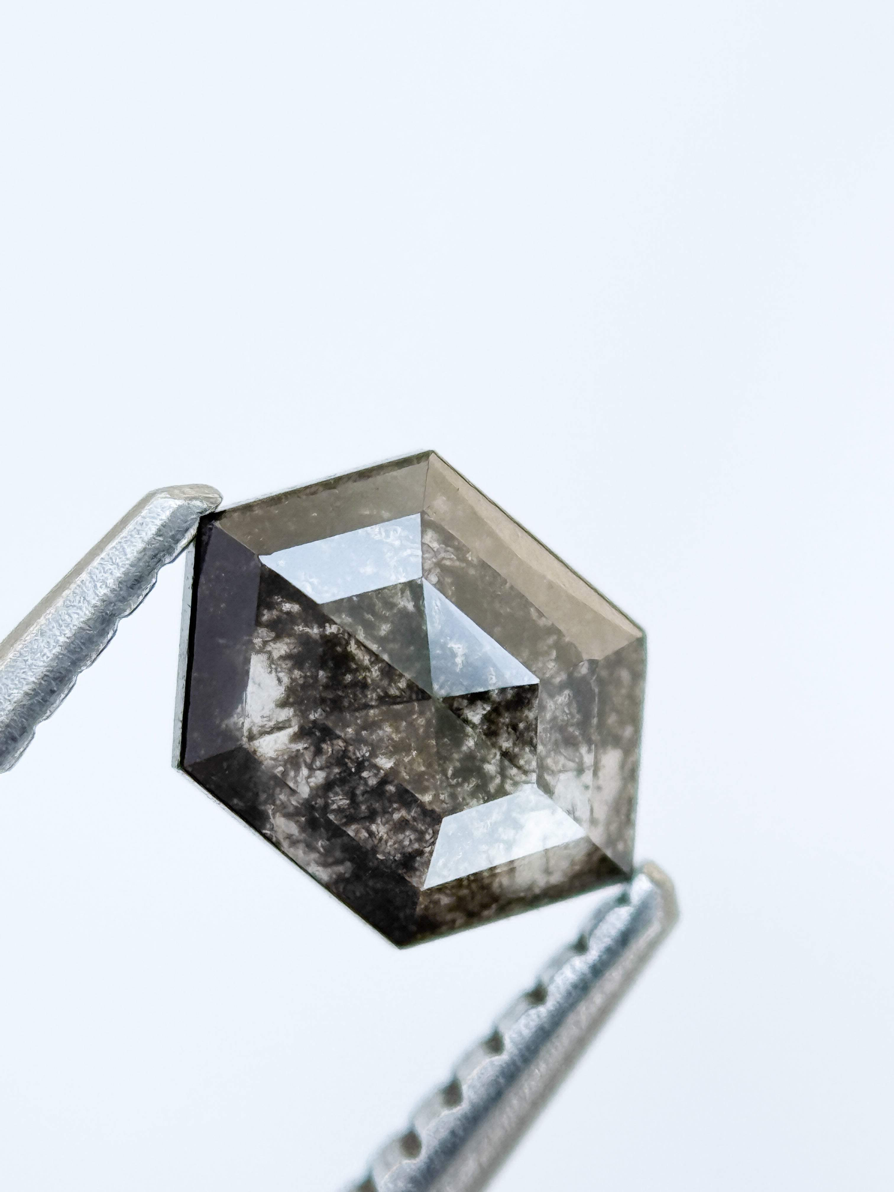 0.82 Ct Hexagon Rose Cut Grey Natural Salt and Pepper Diamond
