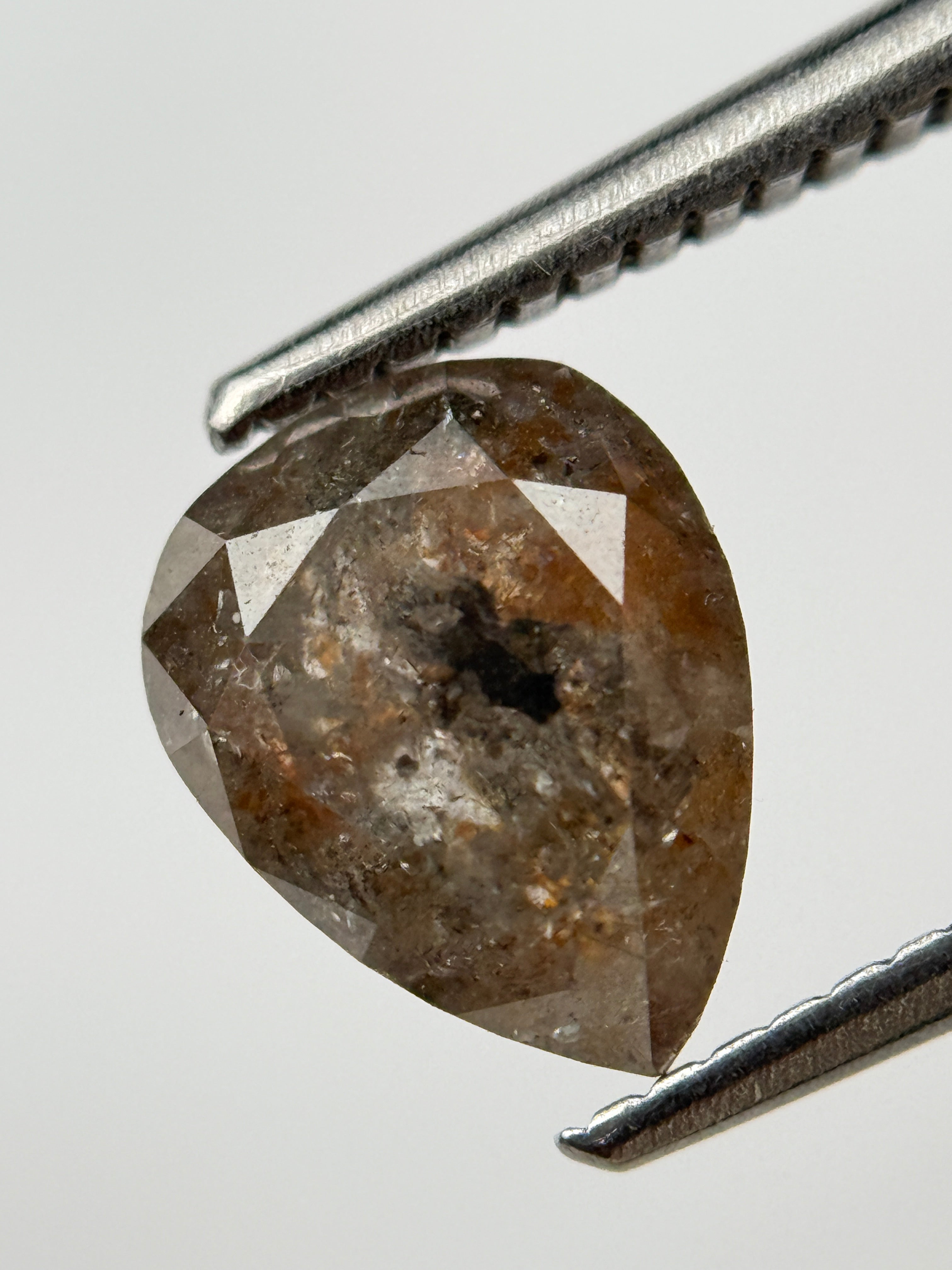 2.18 Ct Pear Rose Cut Red Natural Salt and Pepper Diamond