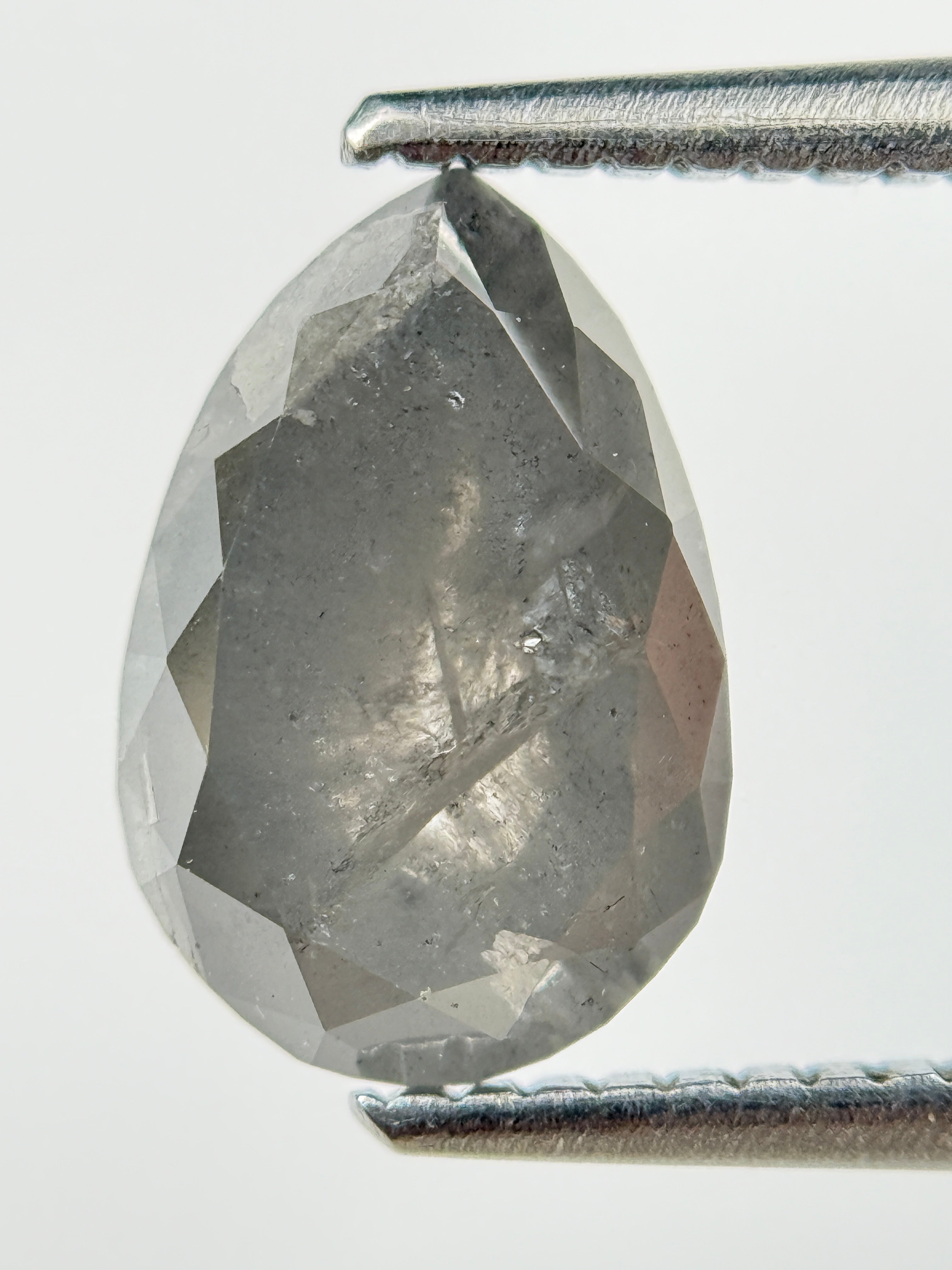 2.70 Ct Pear Rose Cut Grey Natural Salt and Pepper Diamond