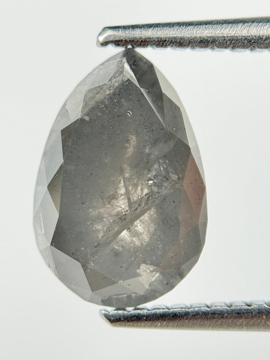 2.70 Ct Pear Rose Cut Grey Natural Salt and Pepper Diamond