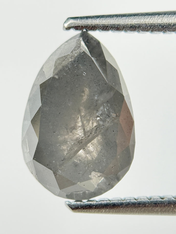 2.70 Ct Pear Rose Cut Grey Natural Salt and Pepper Diamond