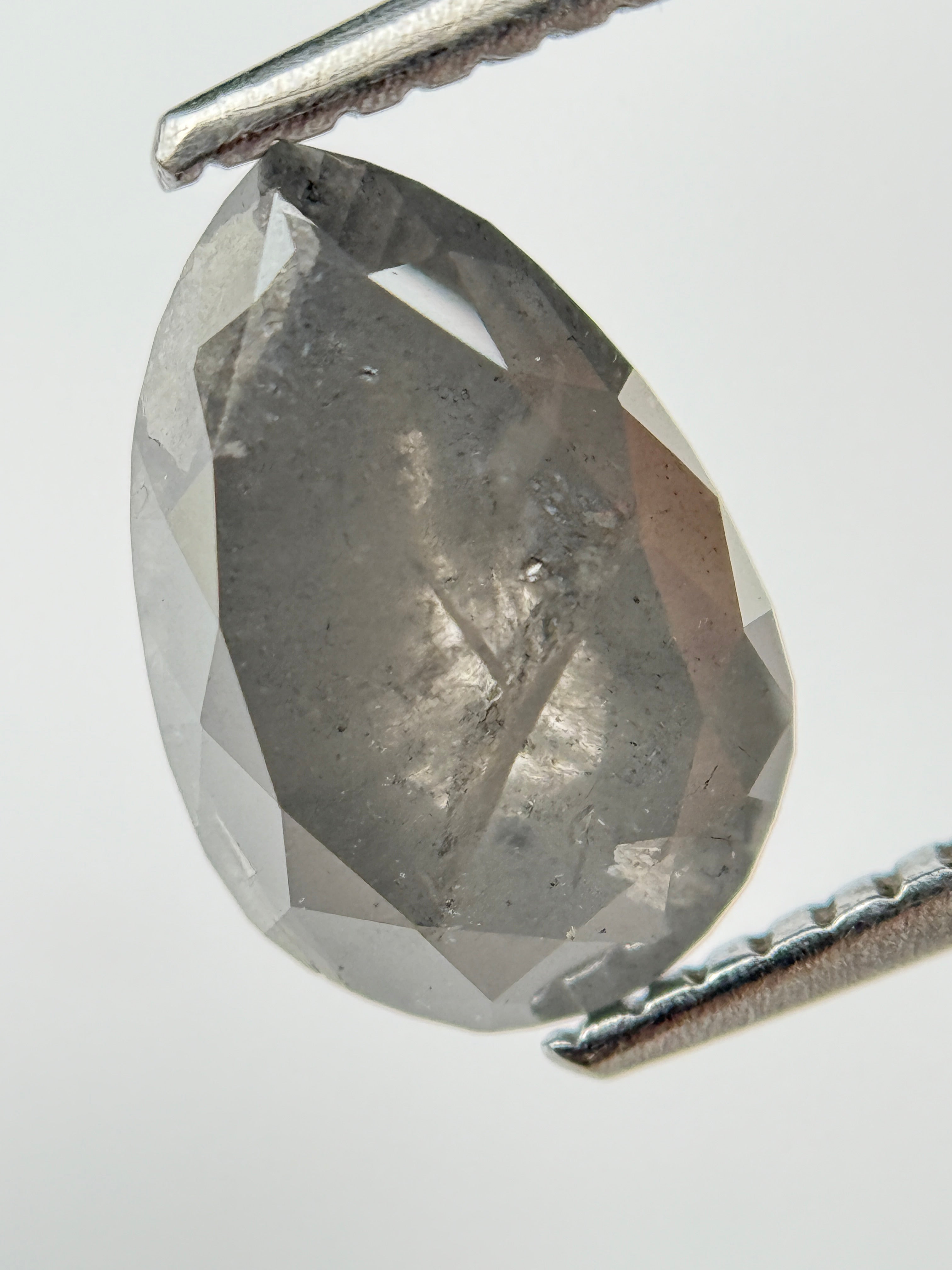 2.70 Ct Pear Rose Cut Grey Natural Salt and Pepper Diamond