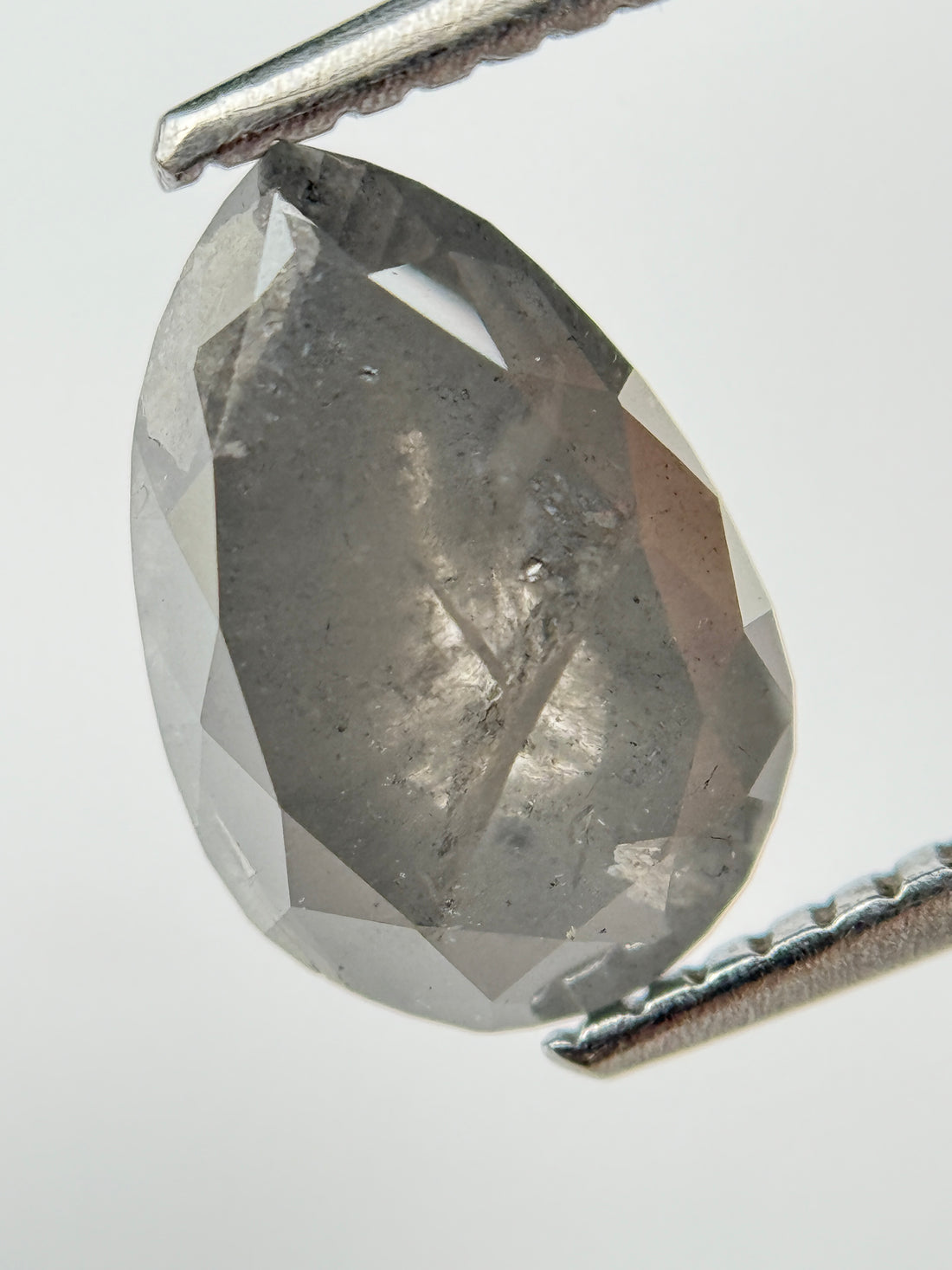 2.70 Ct Pear Rose Cut Grey Natural Salt and Pepper Diamond