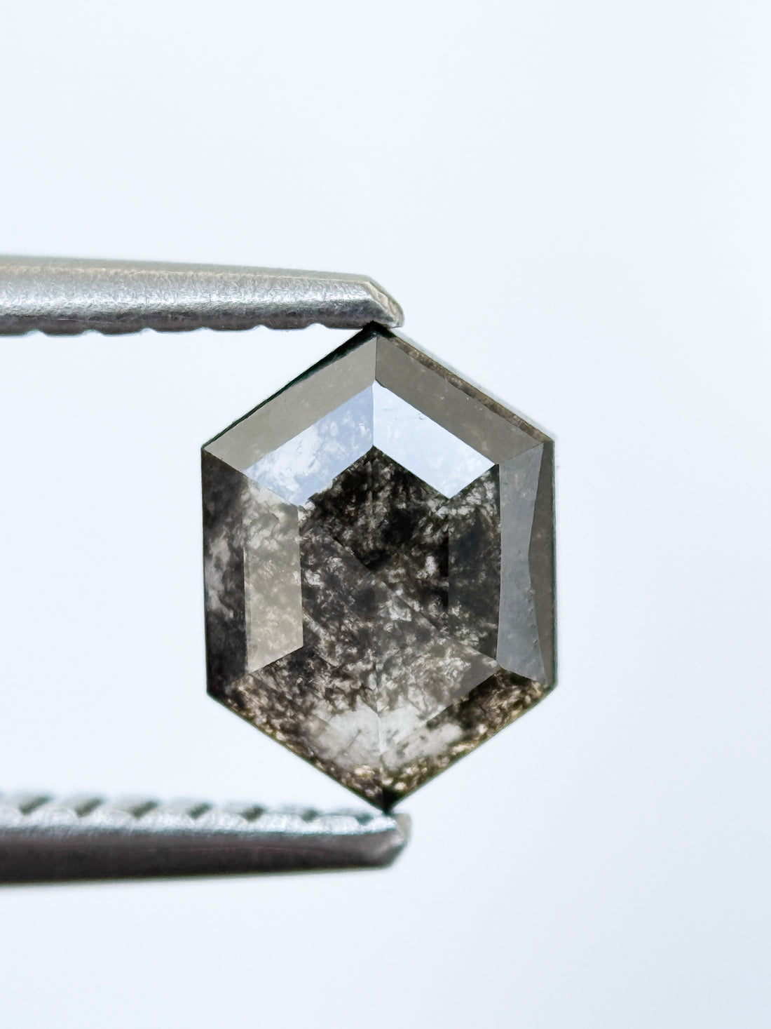 0.82 Ct Hexagon Rose Cut Grey Natural Salt and Pepper Diamond