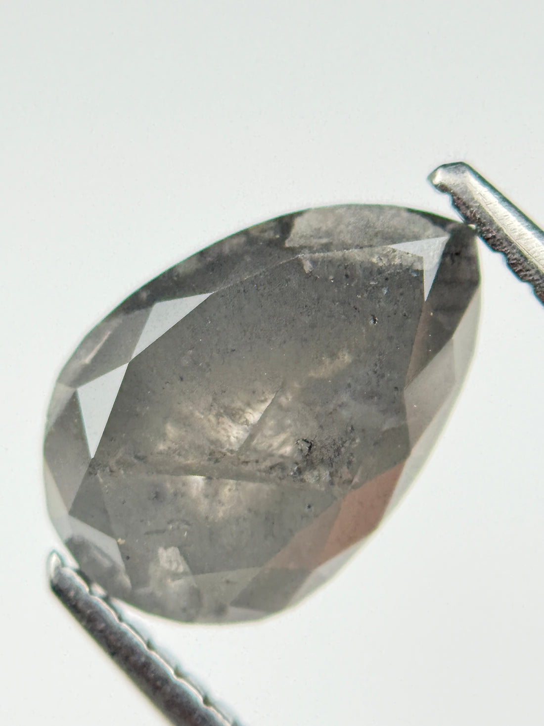 2.70 Ct Pear Rose Cut Grey Natural Salt and Pepper Diamond