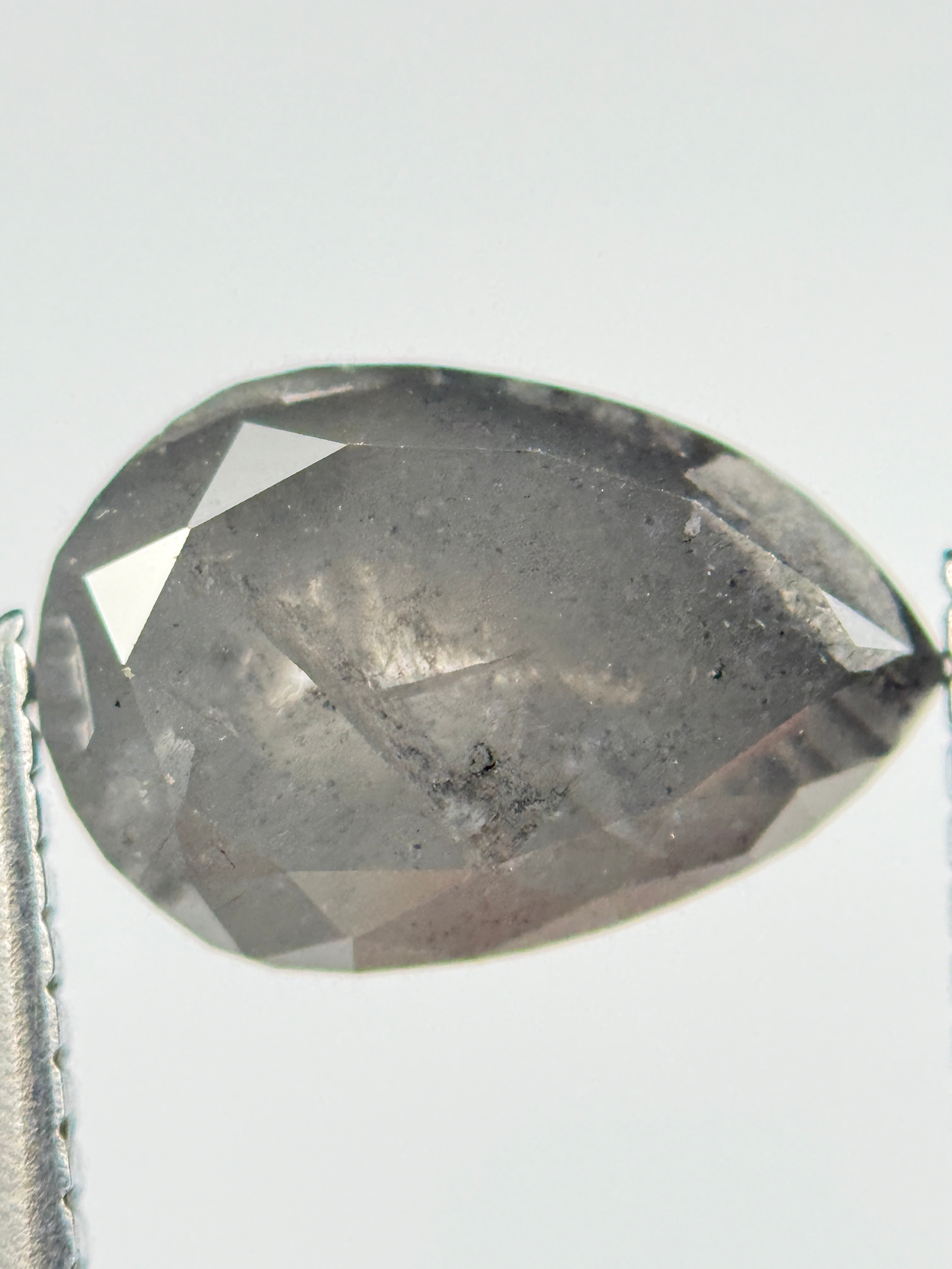 2.70 Ct Pear Rose Cut Grey Natural Salt and Pepper Diamond