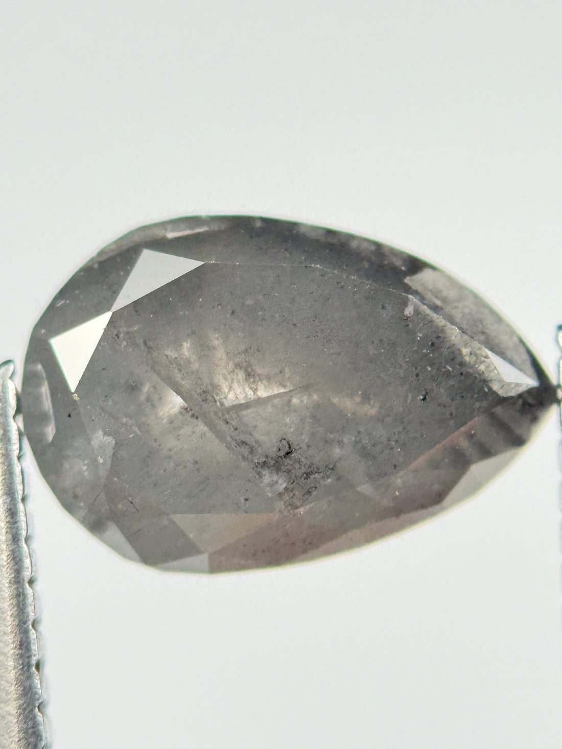 2.70 Ct Pear Rose Cut Grey Natural Salt and Pepper Diamond