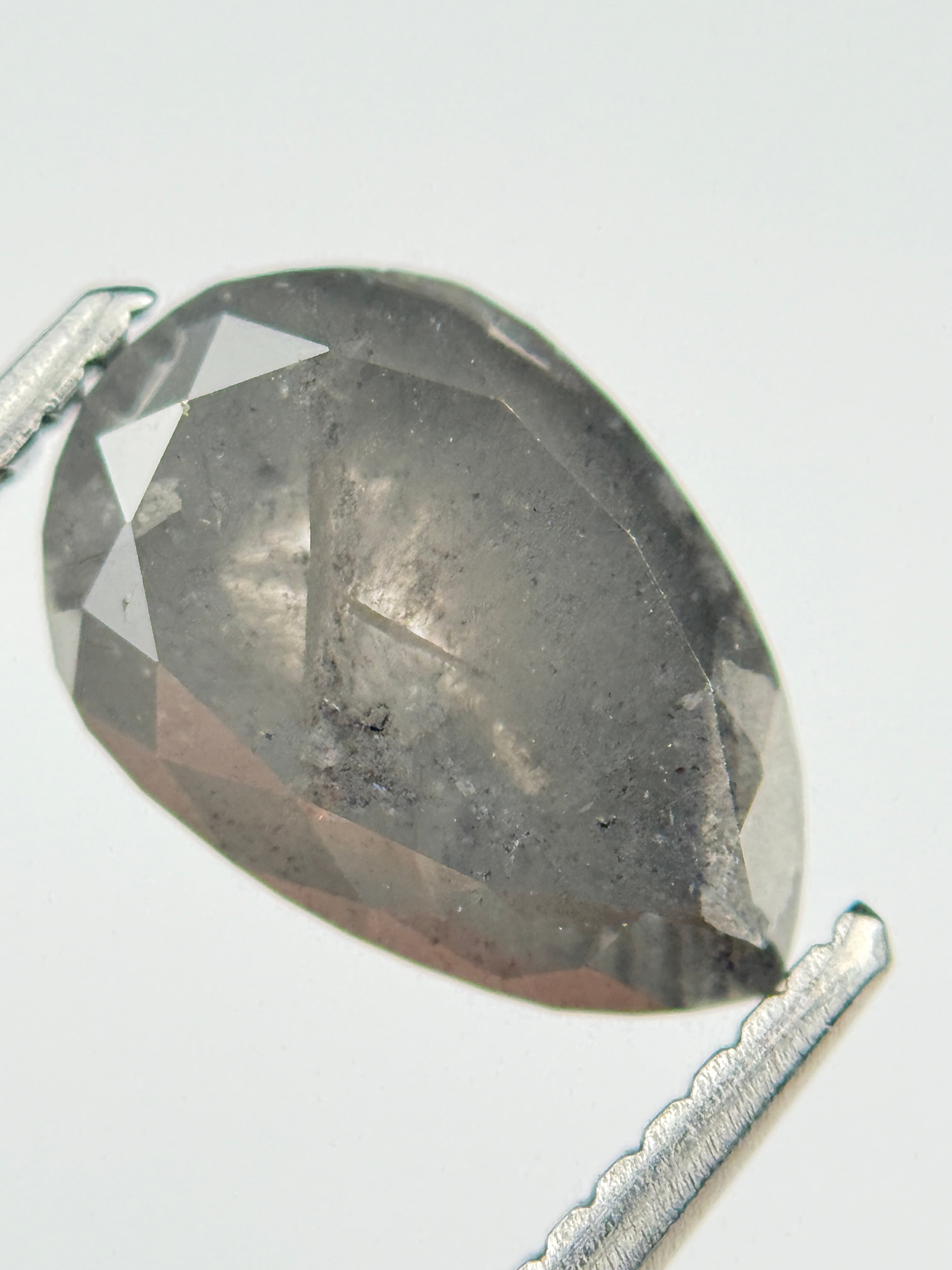 2.70 Ct Pear Rose Cut Grey Natural Salt and Pepper Diamond