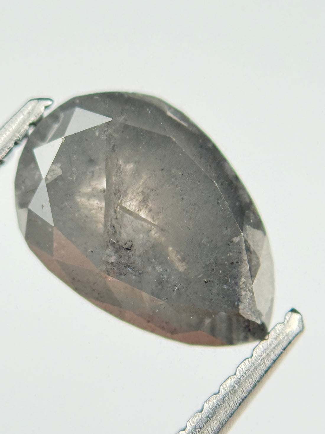 2.70 Ct Pear Rose Cut Grey Natural Salt and Pepper Diamond