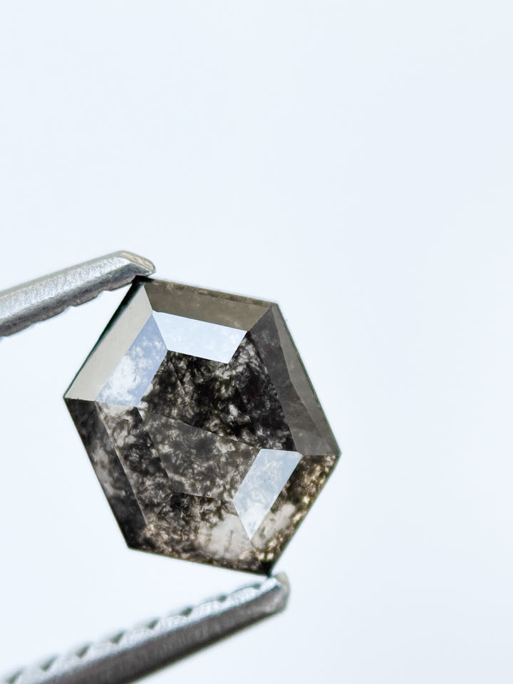0.82 Ct Hexagon Rose Cut Grey Natural Salt and Pepper Diamond
