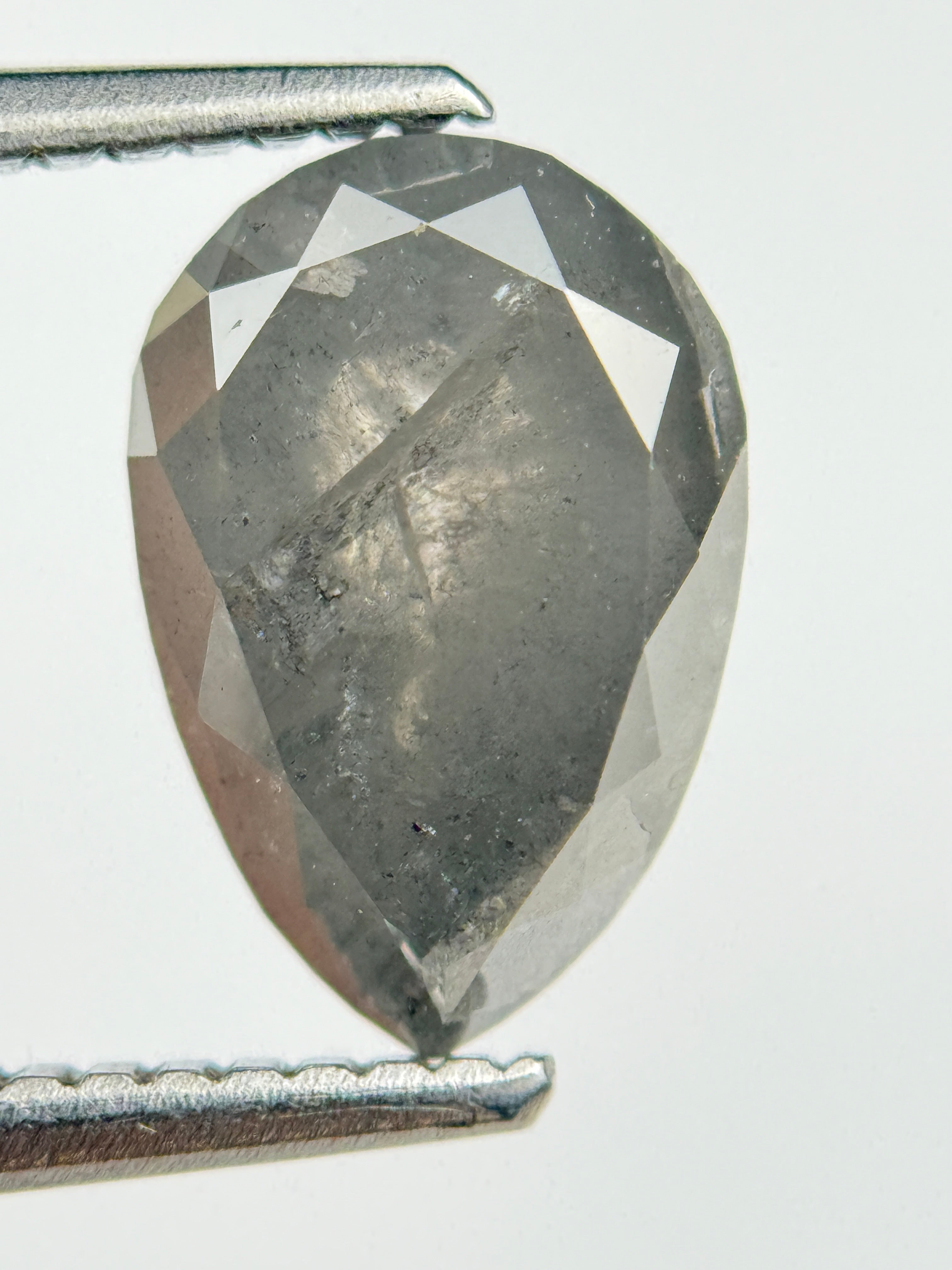 2.70 Ct Pear Rose Cut Grey Natural Salt and Pepper Diamond