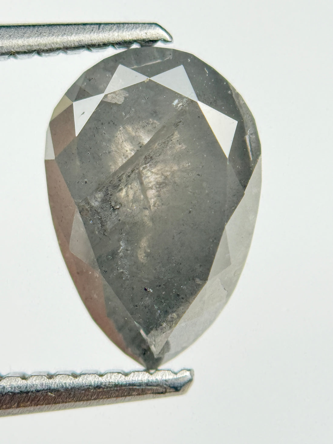 2.70 Ct Pear Rose Cut Grey Natural Salt and Pepper Diamond