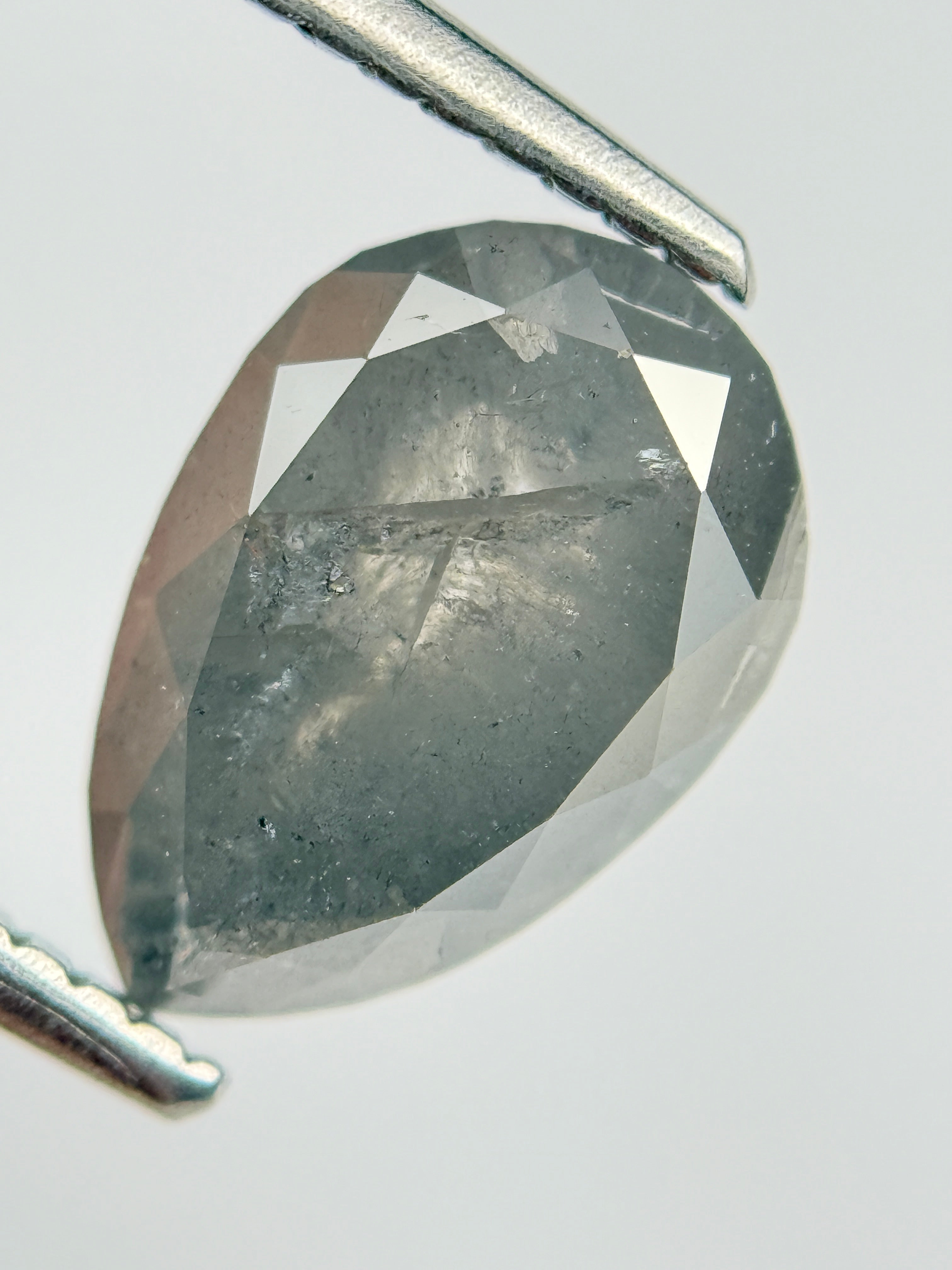 2.70 Ct Pear Rose Cut Grey Natural Salt and Pepper Diamond