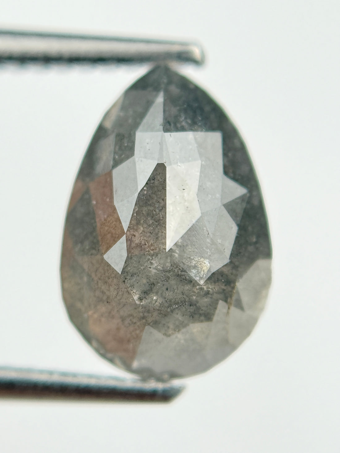 2.70 Ct Pear Rose Cut Grey Natural Salt and Pepper Diamond
