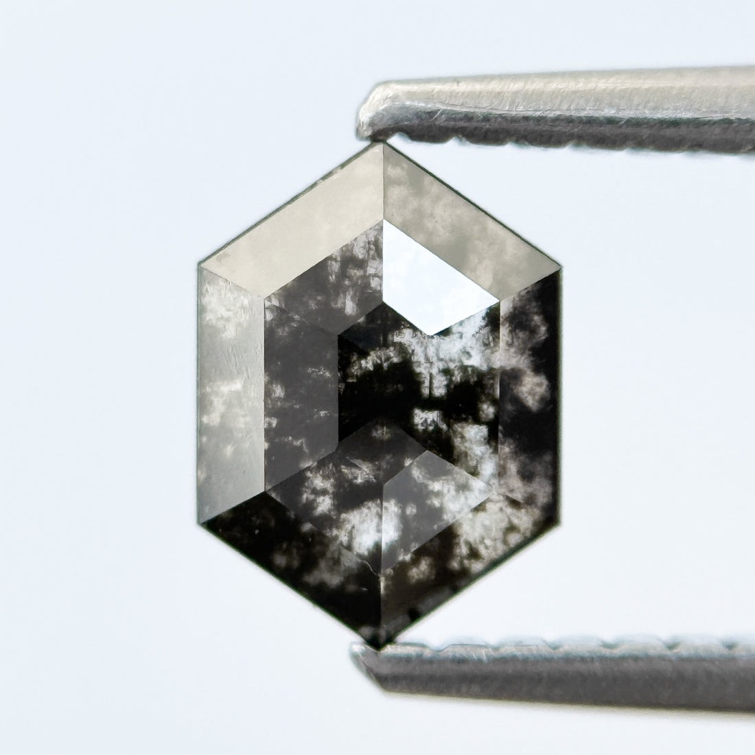 0.75 Ct Hexagon Rose Cut Grey Natural Salt and Pepper Diamond