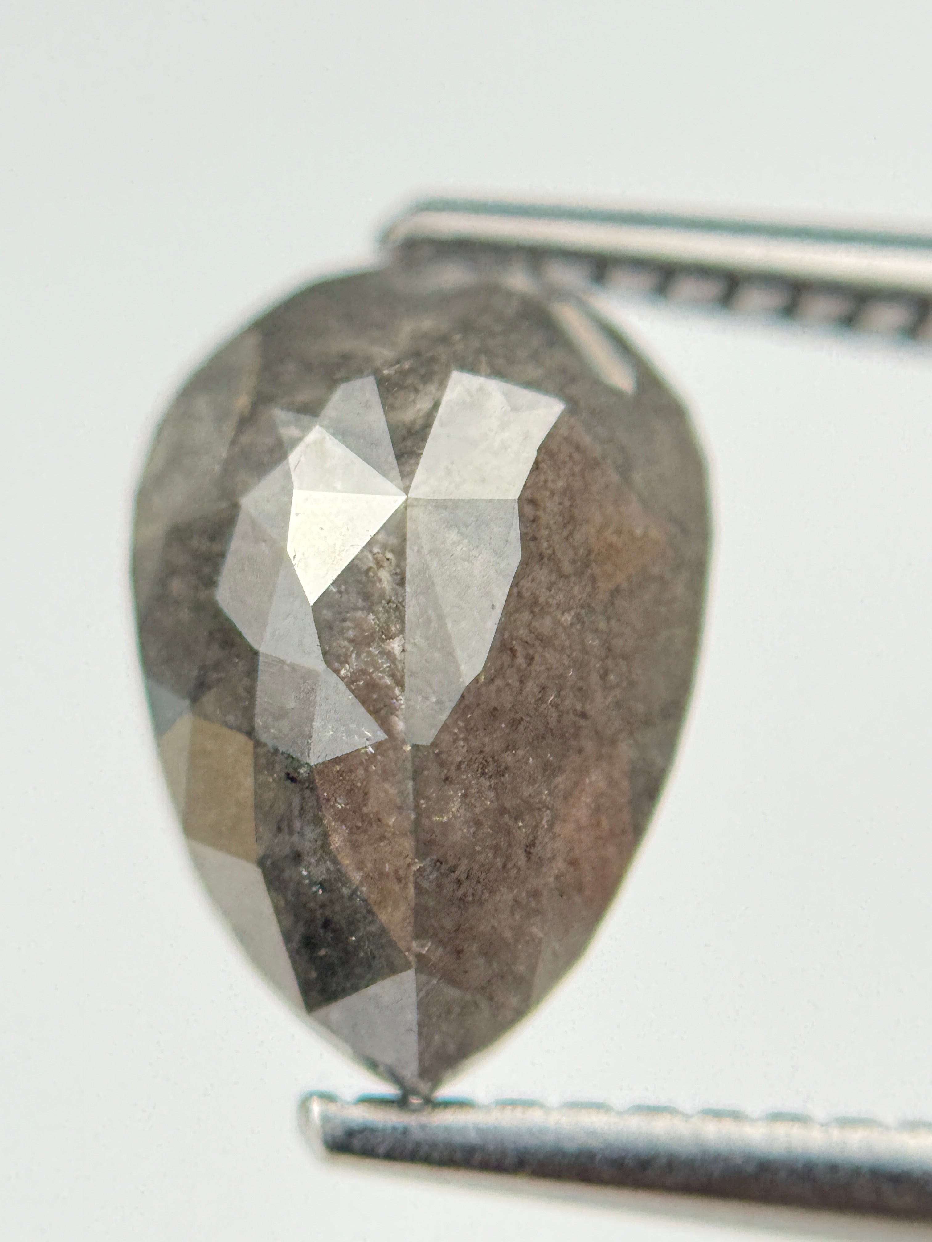 2.70 Ct Pear Rose Cut Grey Natural Salt and Pepper Diamond