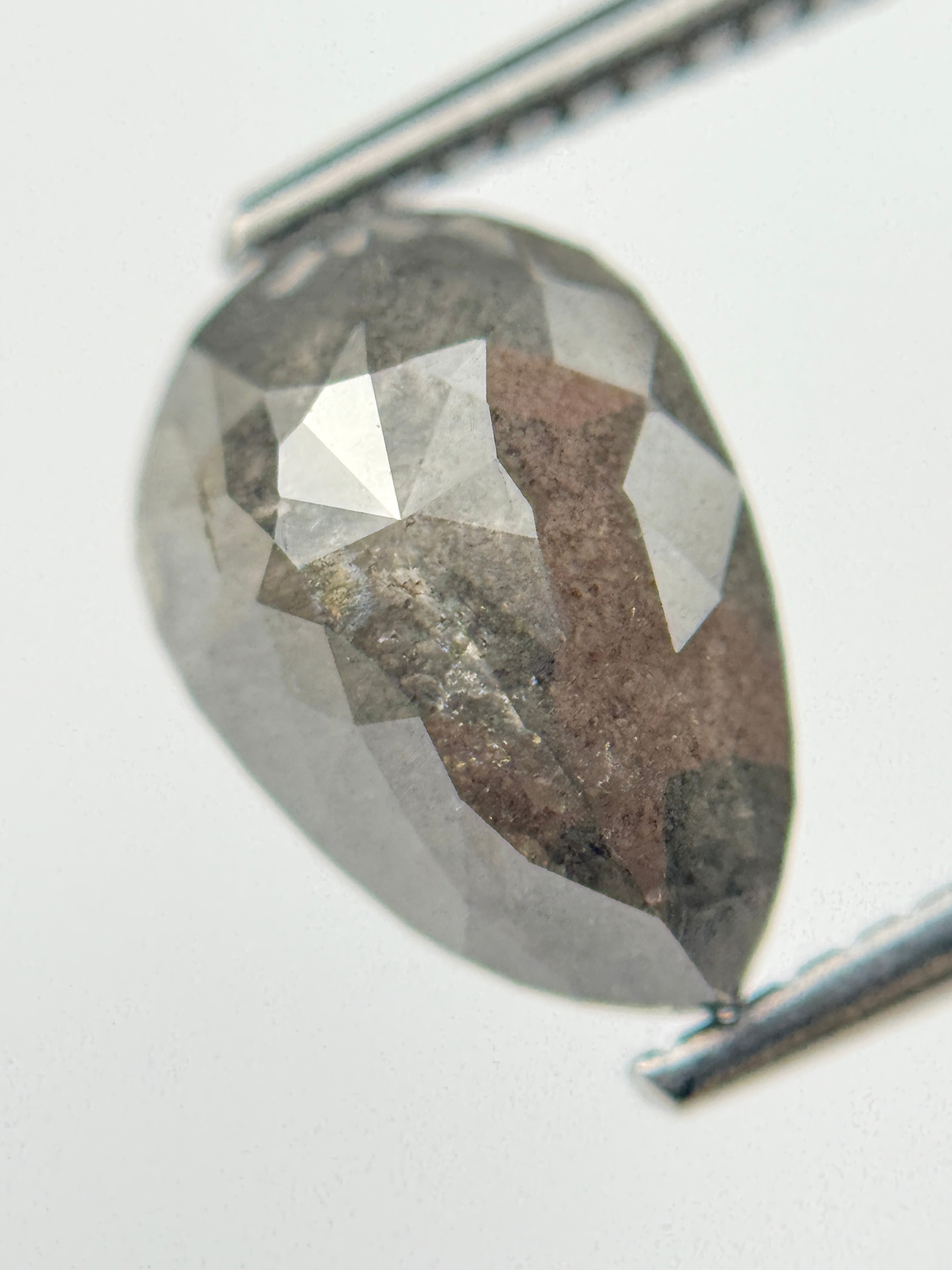 2.70 Ct Pear Rose Cut Grey Natural Salt and Pepper Diamond