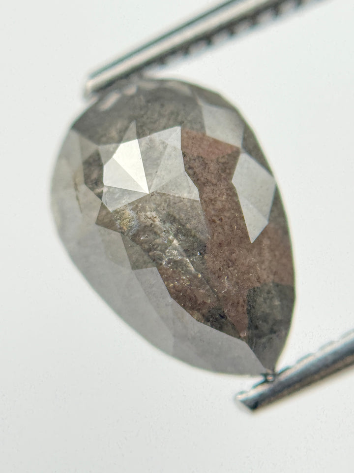 2.70 Ct Pear Rose Cut Grey Natural Salt and Pepper Diamond