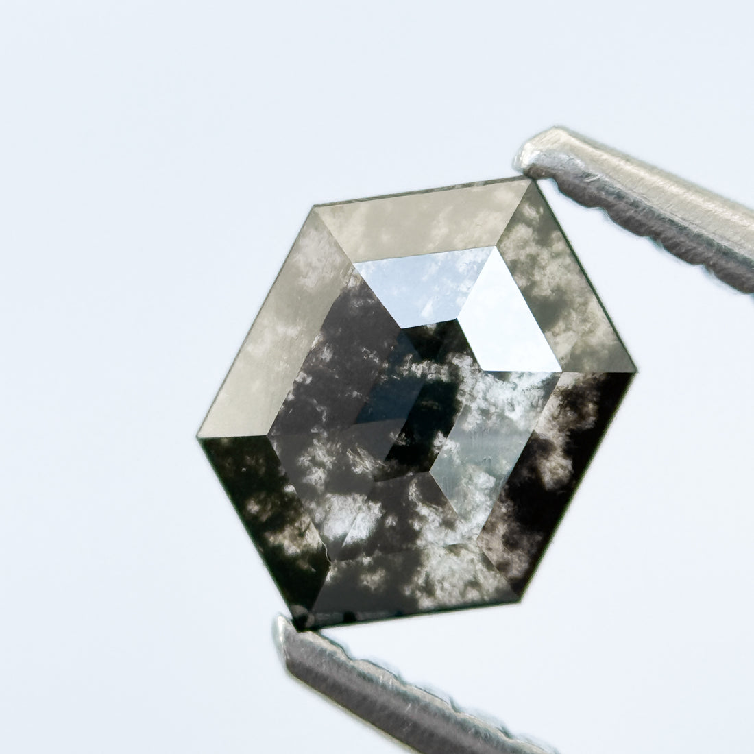 0.75 Ct Hexagon Rose Cut Grey Natural Salt and Pepper Diamond