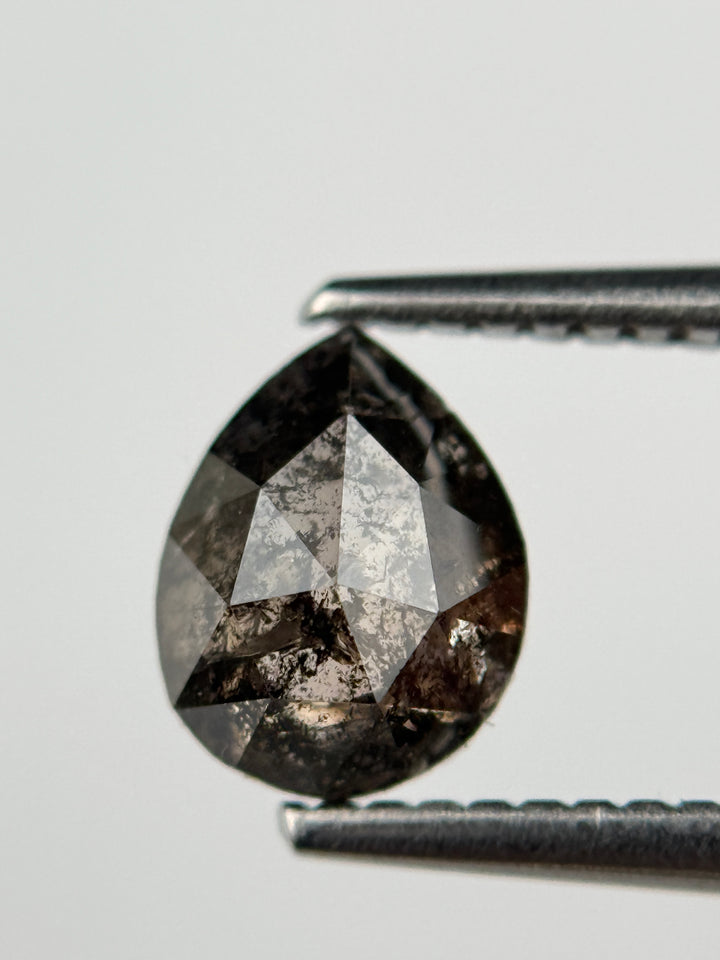 1.30 Ct Pear Rose Cut Brown Natural Salt and Pepper Diamond