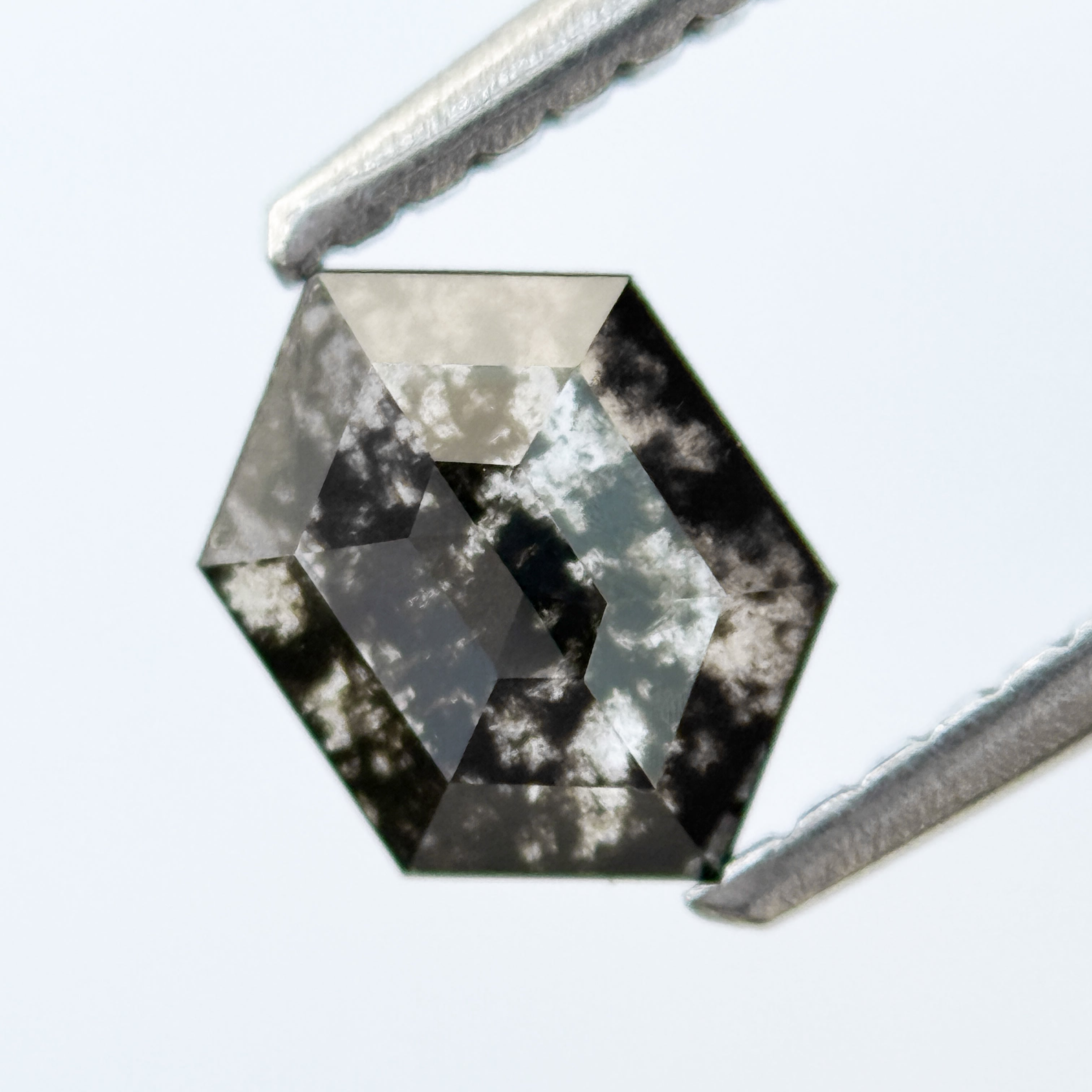 0.75 Ct Hexagon Rose Cut Grey Natural Salt and Pepper Diamond