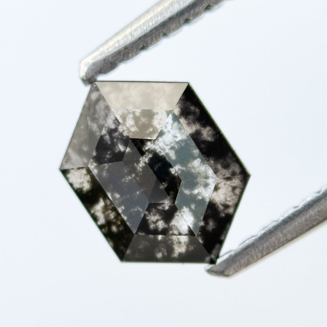 0.75 Ct Hexagon Rose Cut Grey Natural Salt and Pepper Diamond
