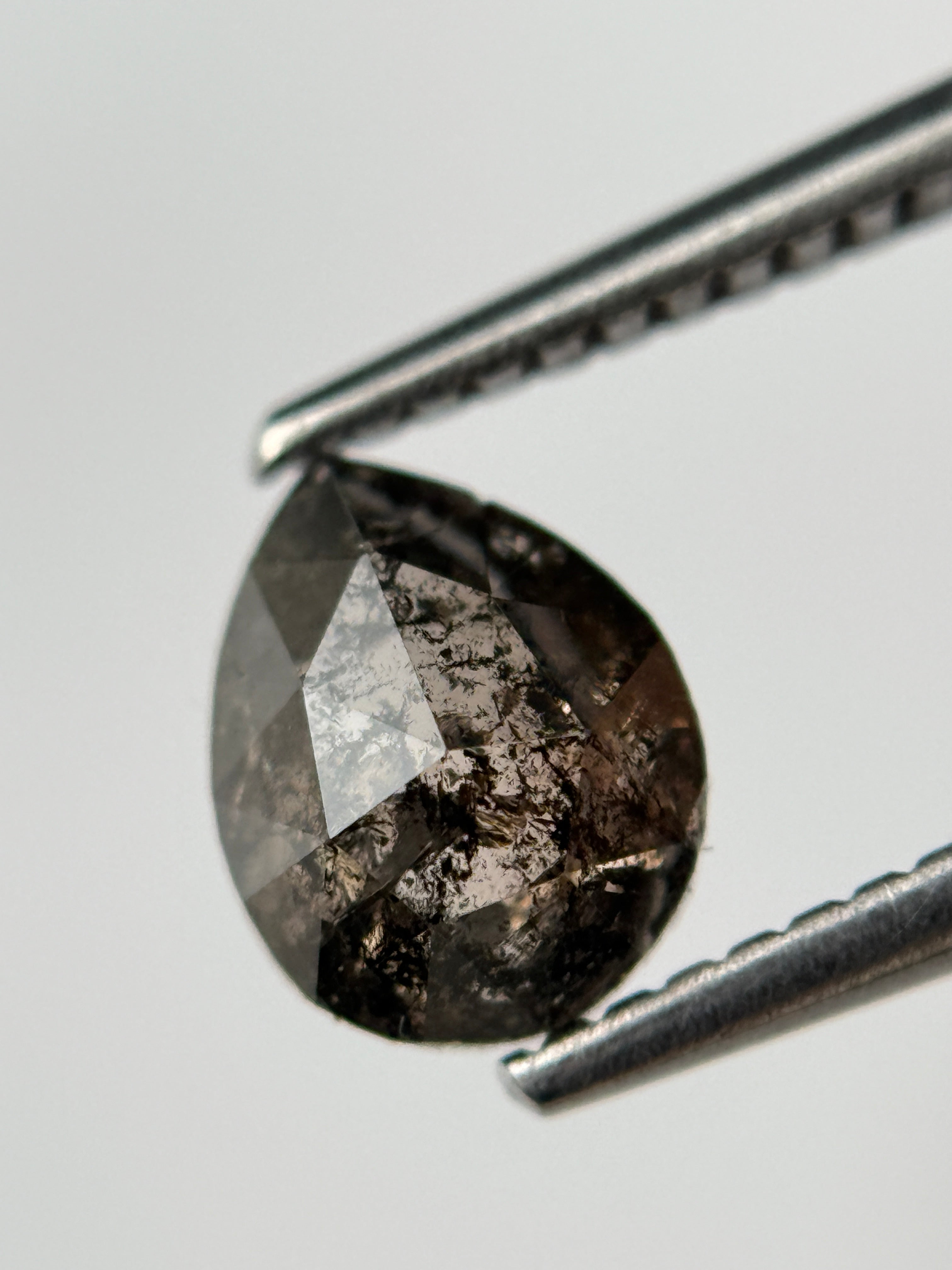 1.30 Ct Pear Rose Cut Brown Natural Salt and Pepper Diamond
