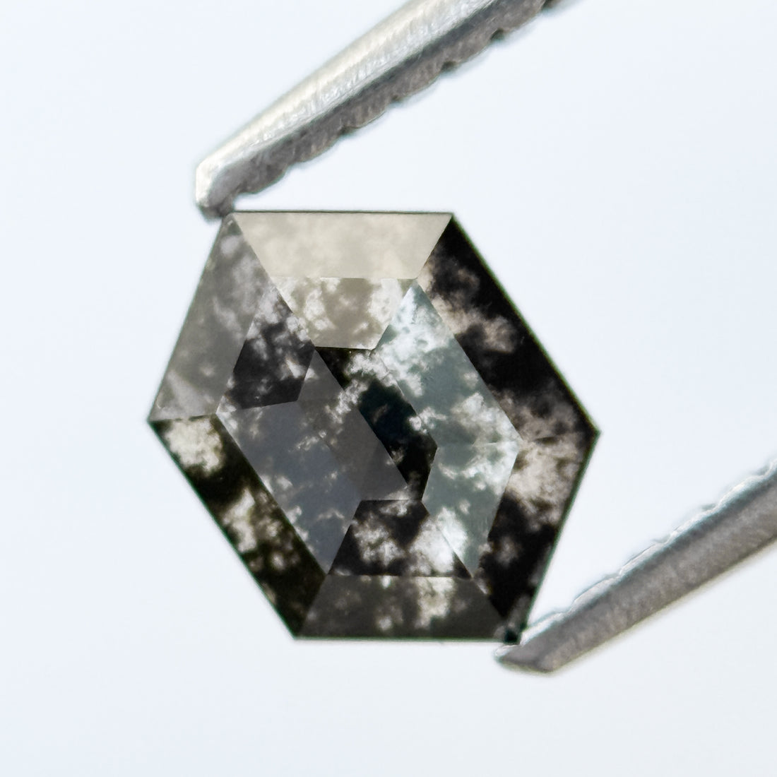 0.75 Ct Hexagon Rose Cut Grey Natural Salt and Pepper Diamond