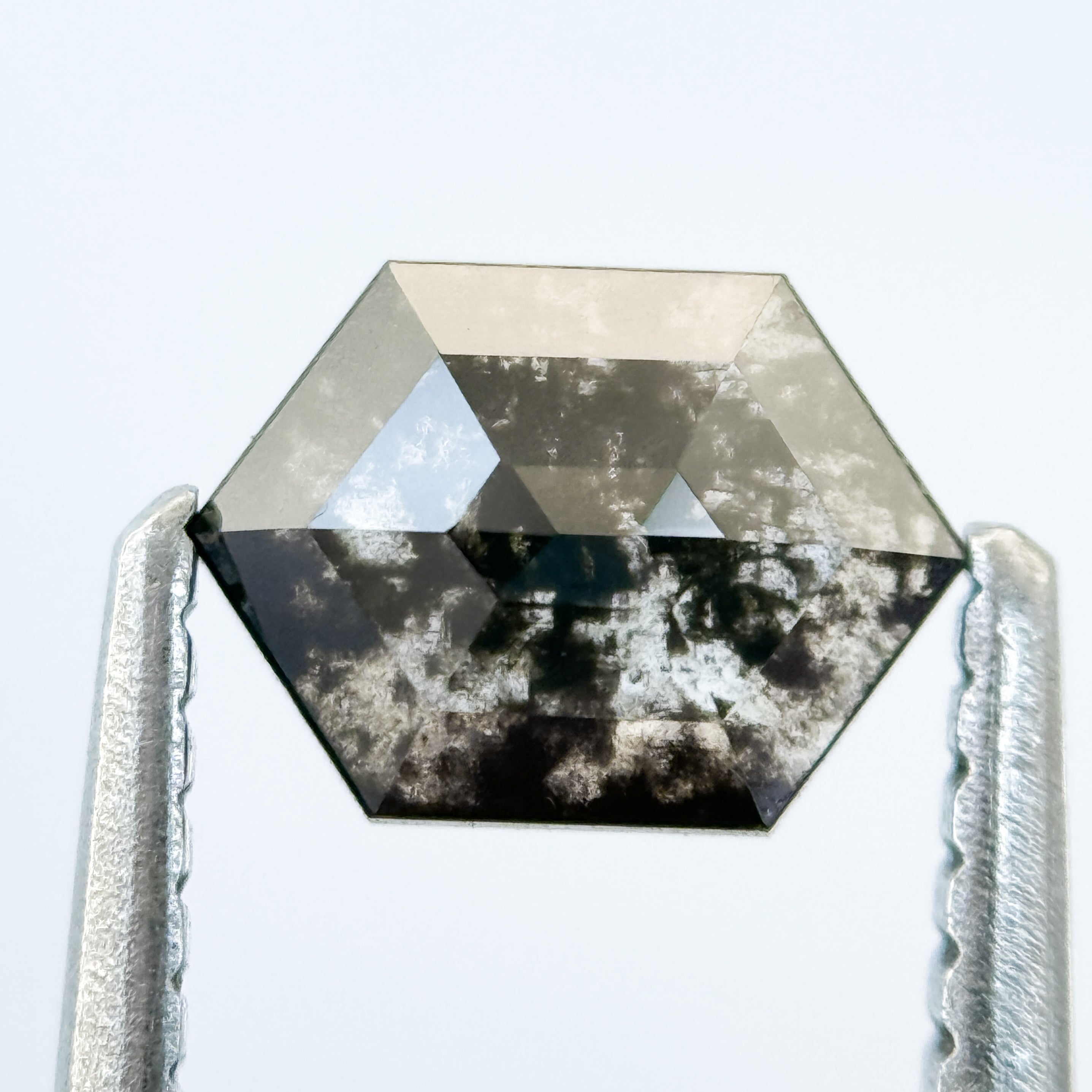 0.75 Ct Hexagon Rose Cut Grey Natural Salt and Pepper Diamond