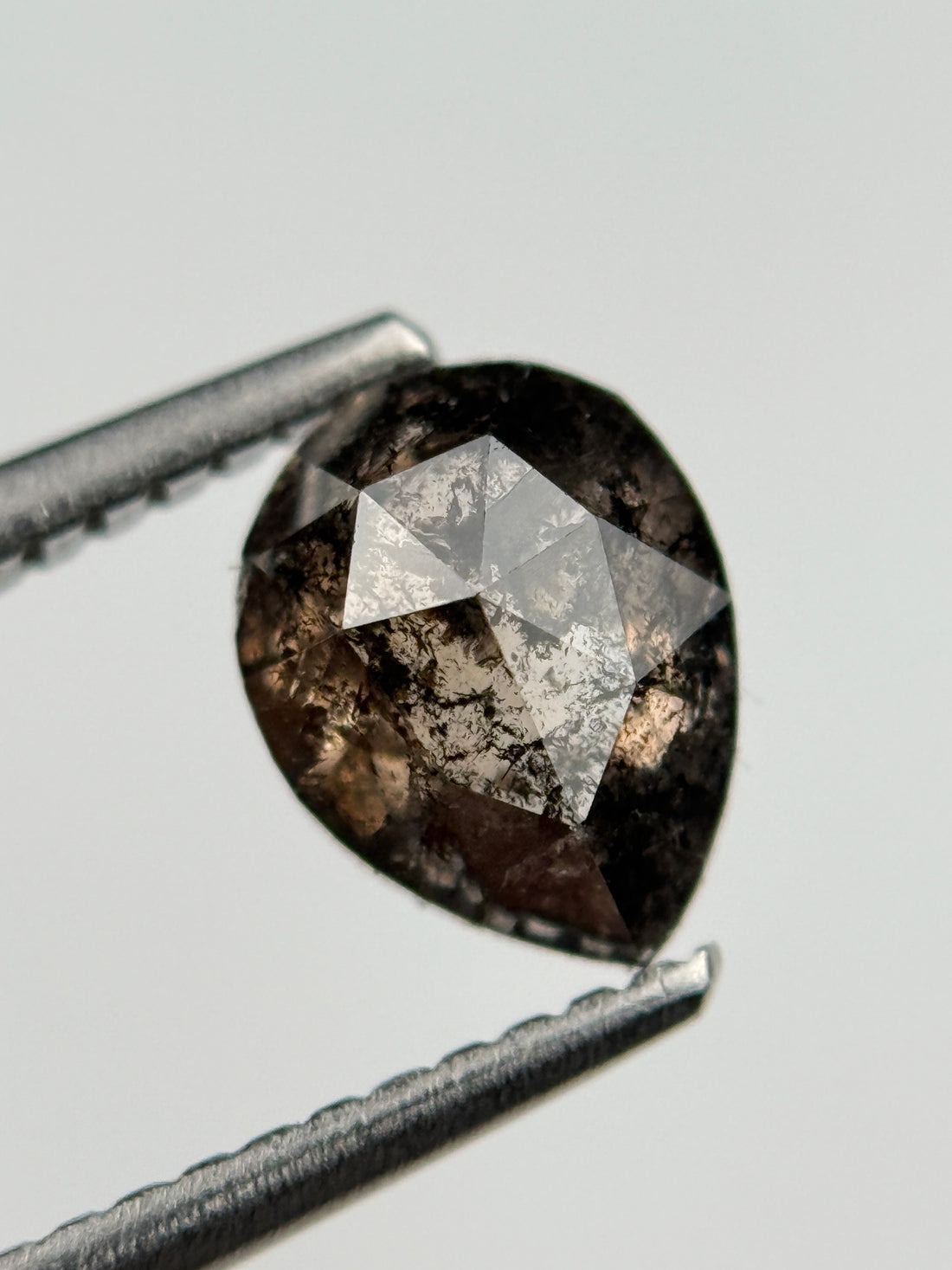 1.30 Ct Pear Rose Cut Brown Natural Salt and Pepper Diamond