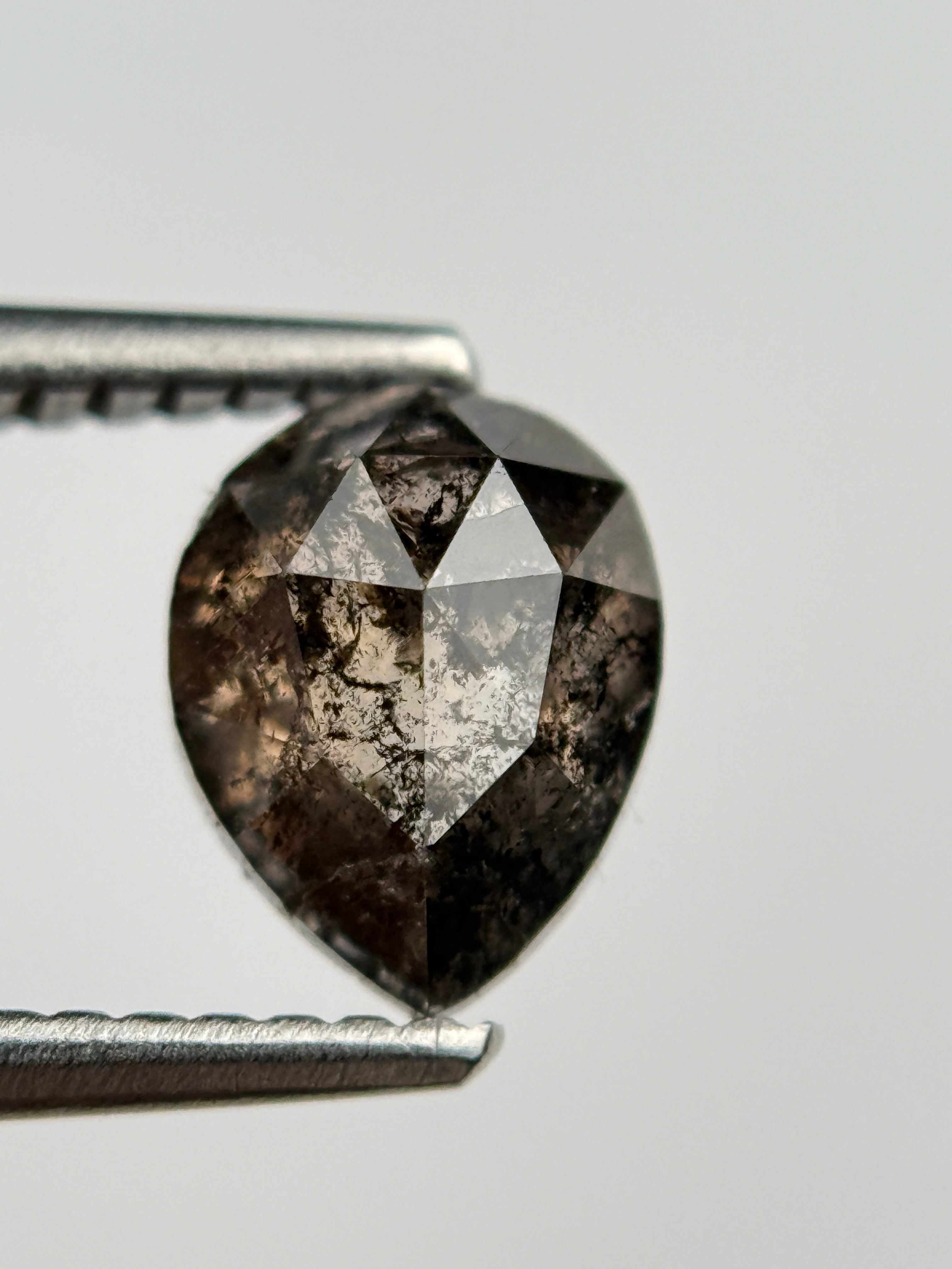 1.30 Ct Pear Rose Cut Brown Natural Salt and Pepper Diamond