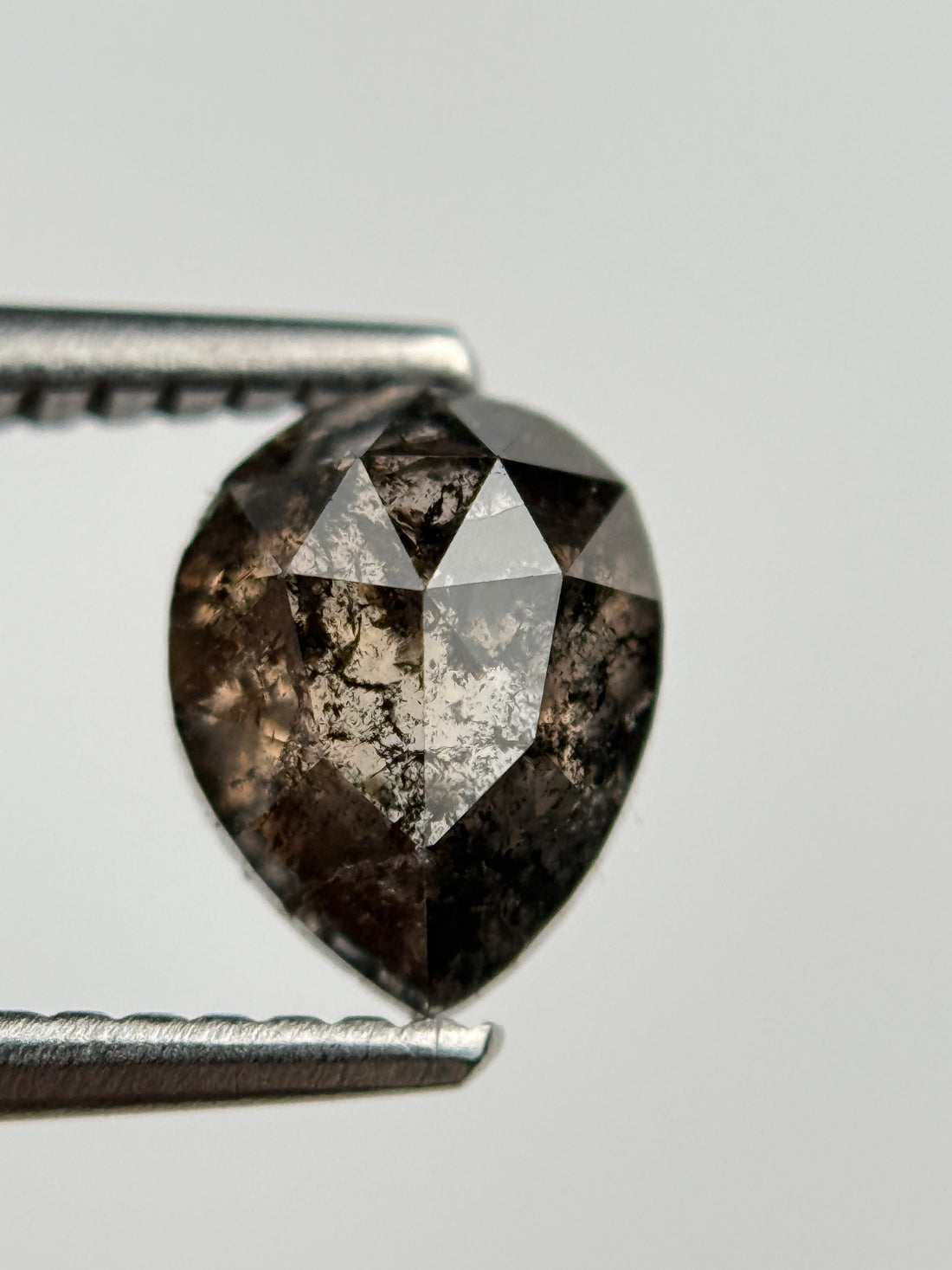 1.30 Ct Pear Rose Cut Brown Natural Salt and Pepper Diamond