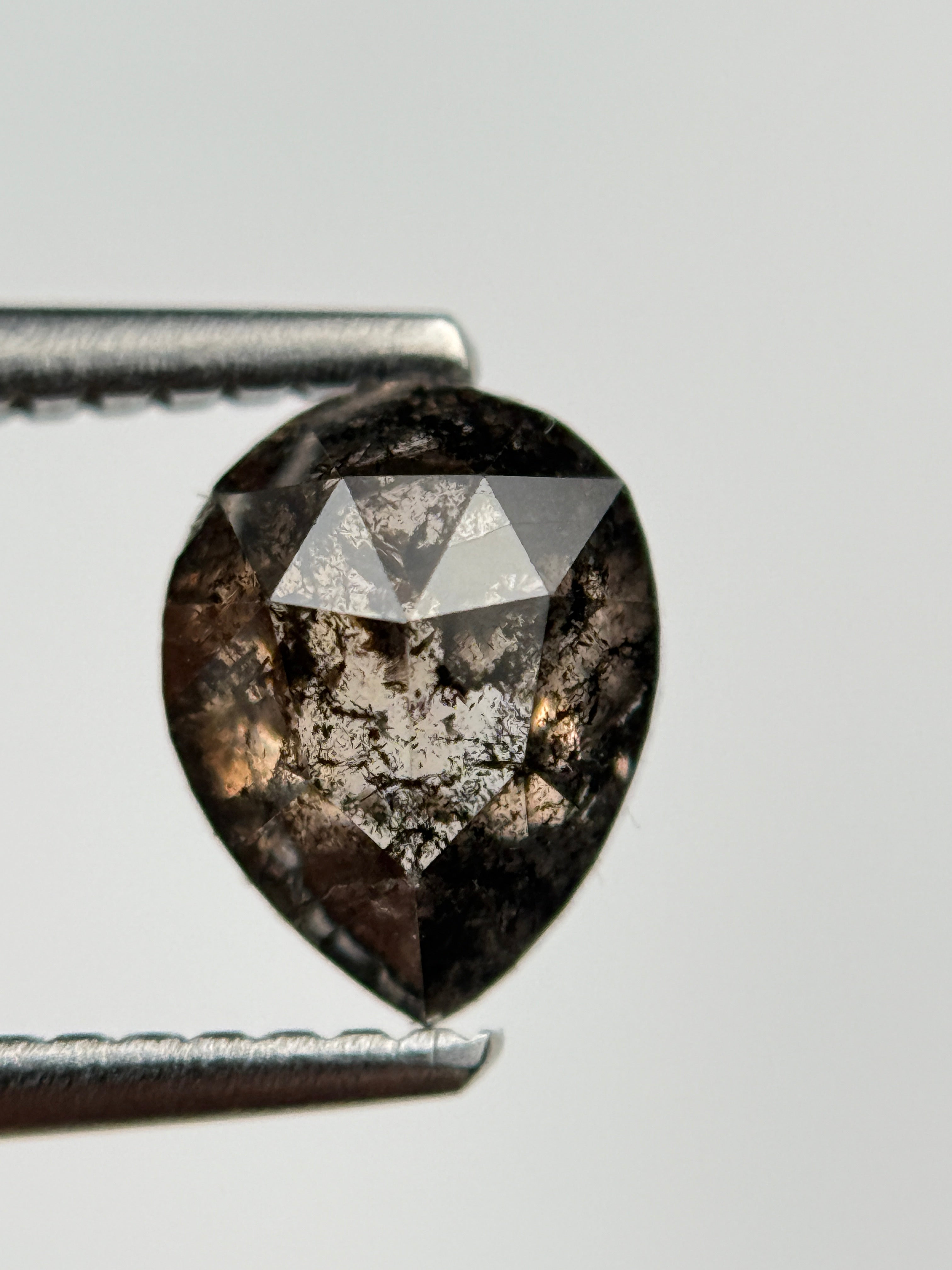 1.30 Ct Pear Rose Cut Brown Natural Salt and Pepper Diamond
