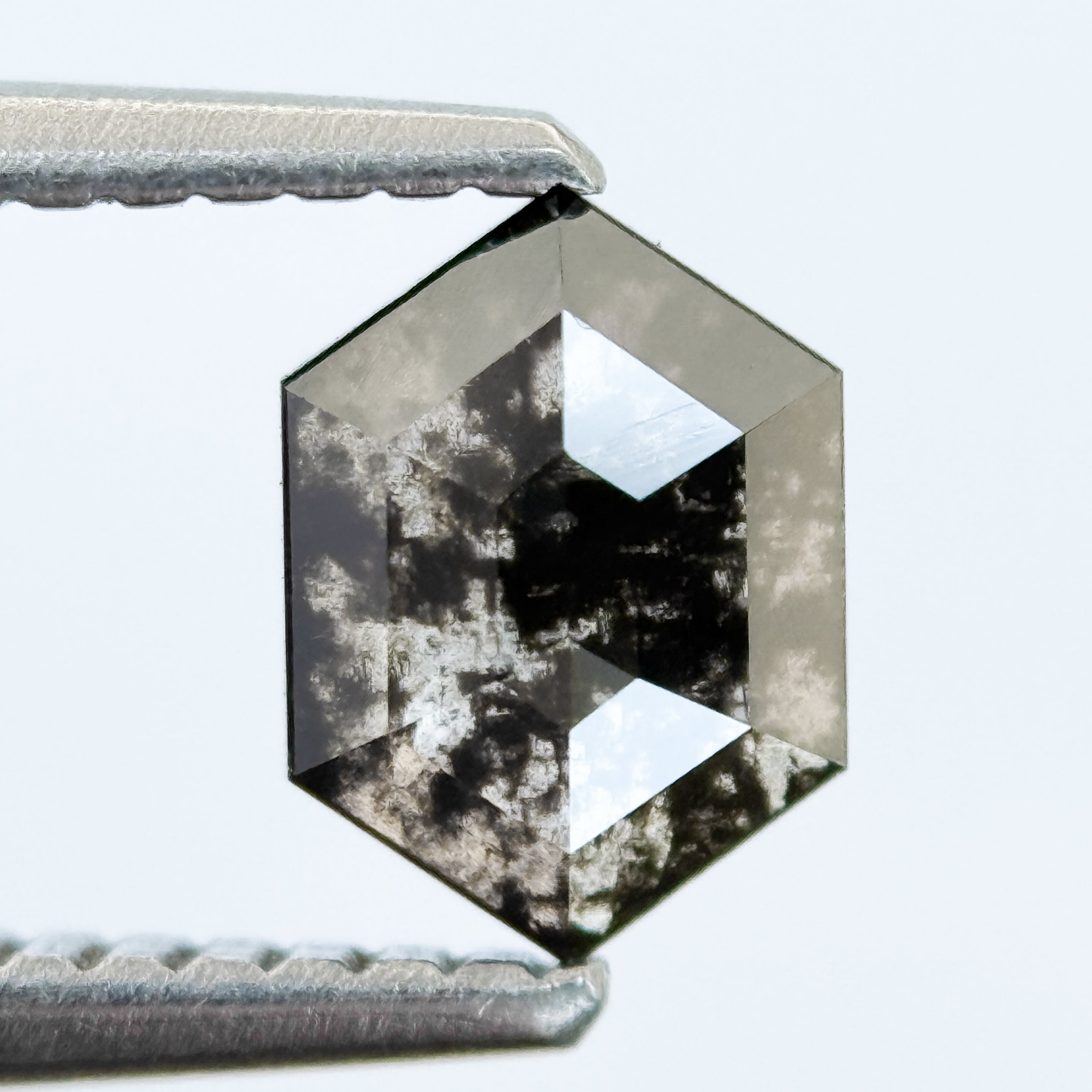 0.75 Ct Hexagon Rose Cut Grey Natural Salt and Pepper Diamond