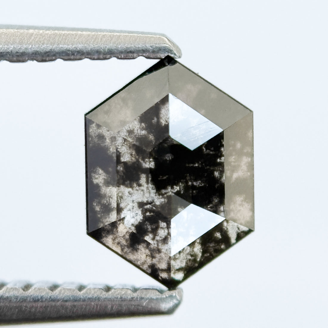 0.75 Ct Hexagon Rose Cut Grey Natural Salt and Pepper Diamond