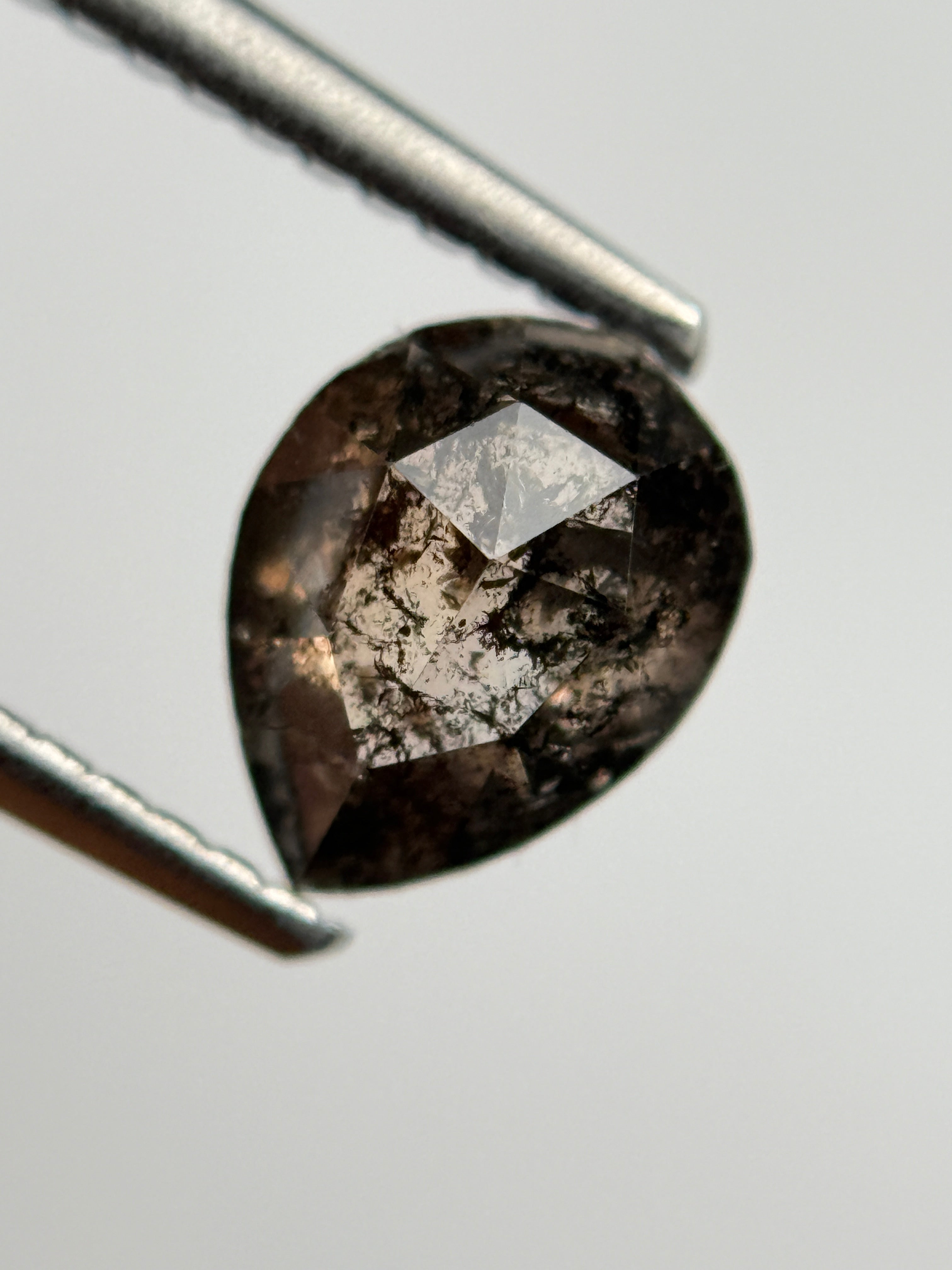 1.30 Ct Pear Rose Cut Brown Natural Salt and Pepper Diamond
