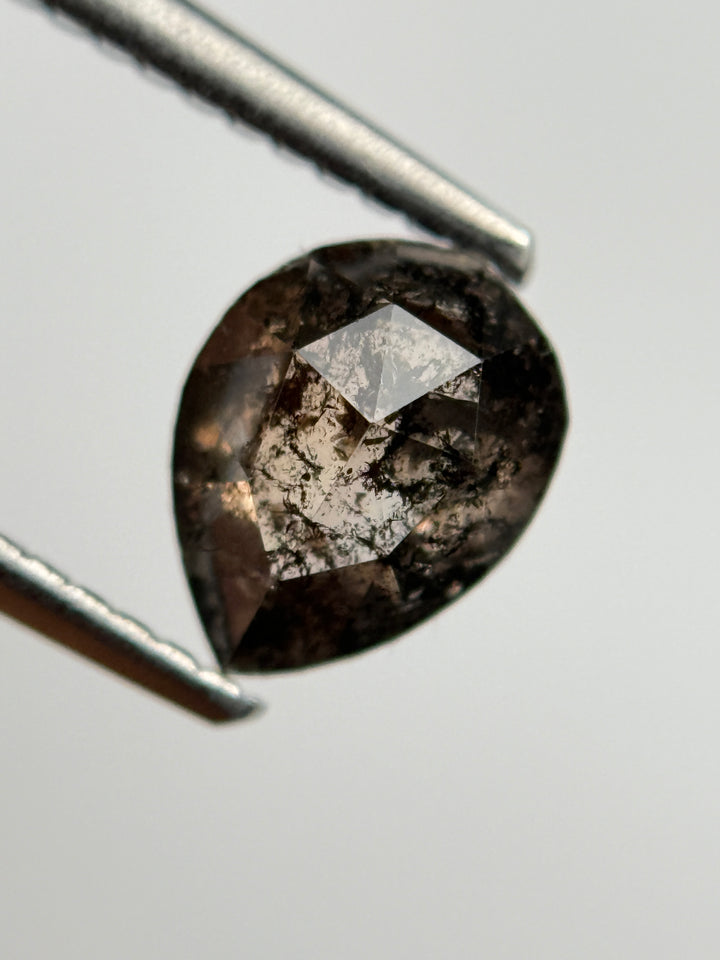 1.30 Ct Pear Rose Cut Brown Natural Salt and Pepper Diamond