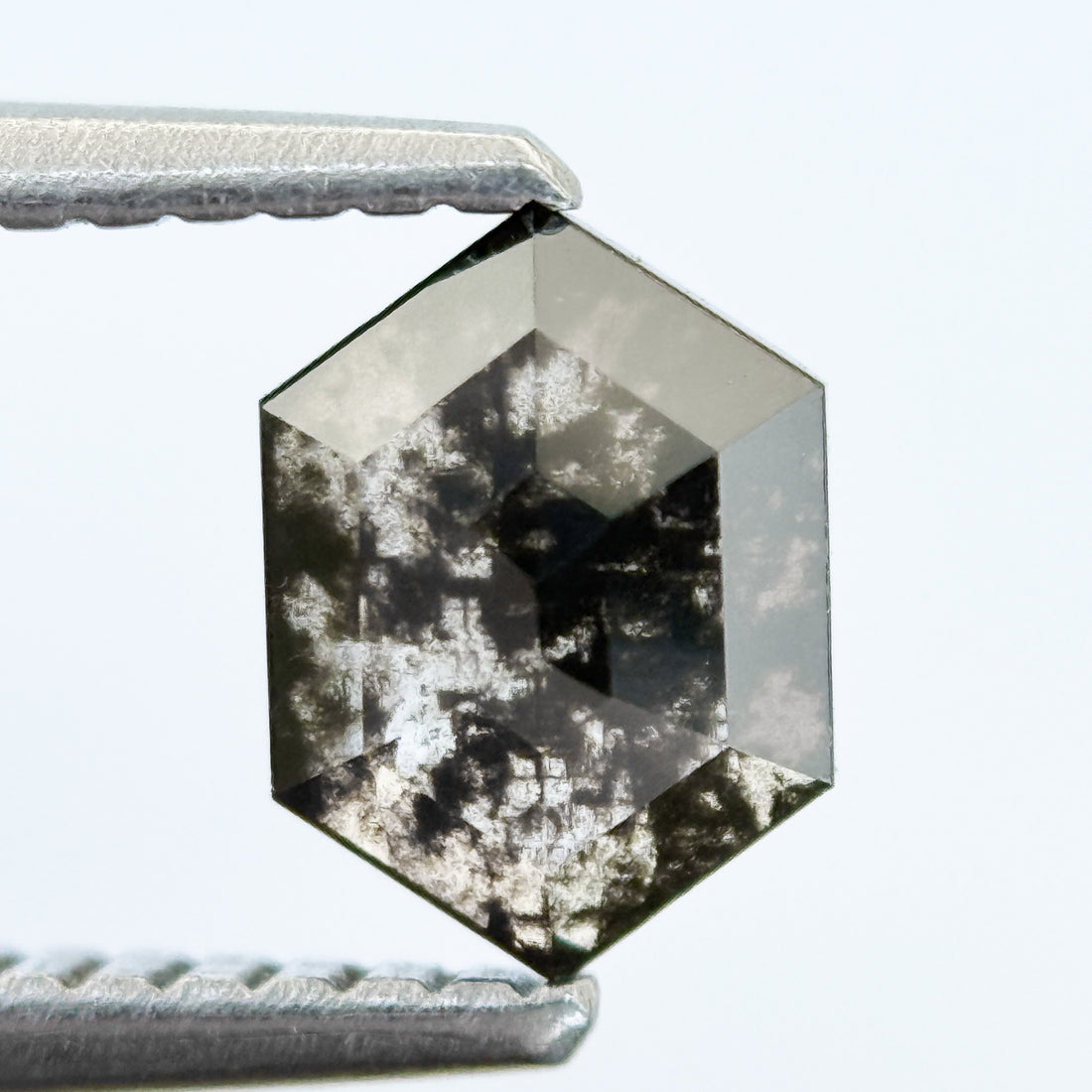 0.75 Ct Hexagon Rose Cut Grey Natural Salt and Pepper Diamond