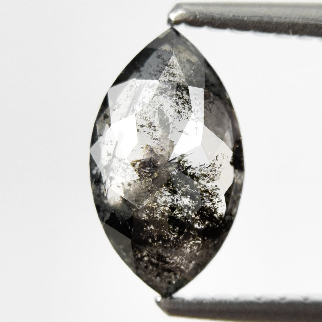 0.92 Ct Marquise Rose Cut Grey Natural Salt and Pepper Diamond