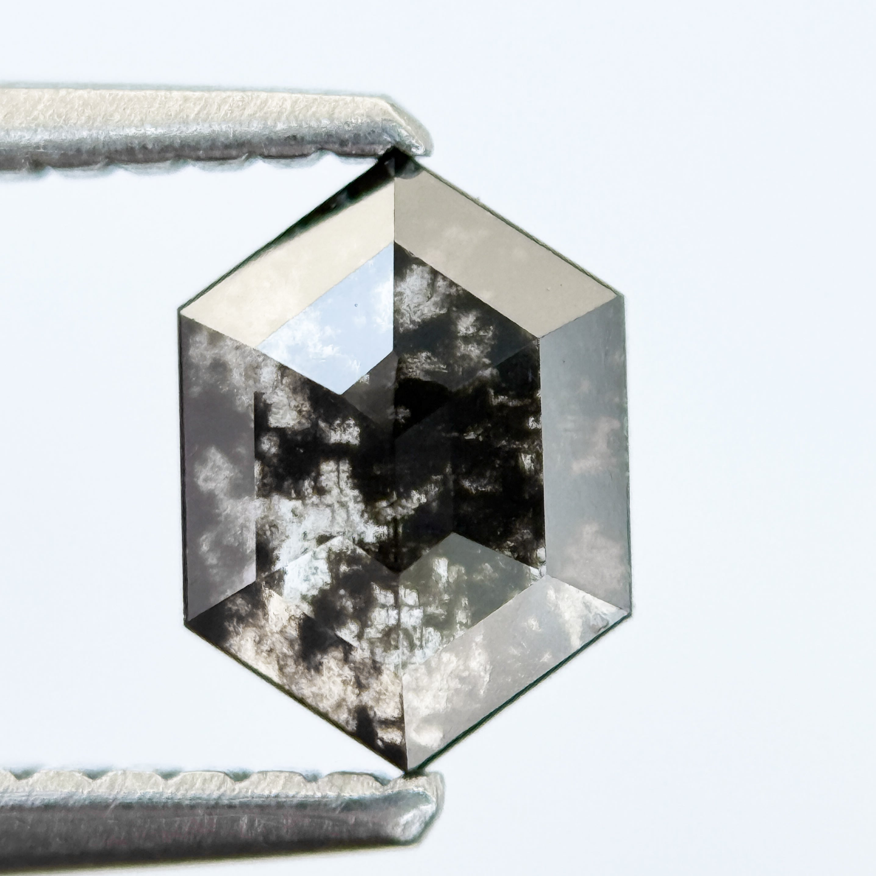 0.75 Ct Hexagon Rose Cut Grey Natural Salt and Pepper Diamond