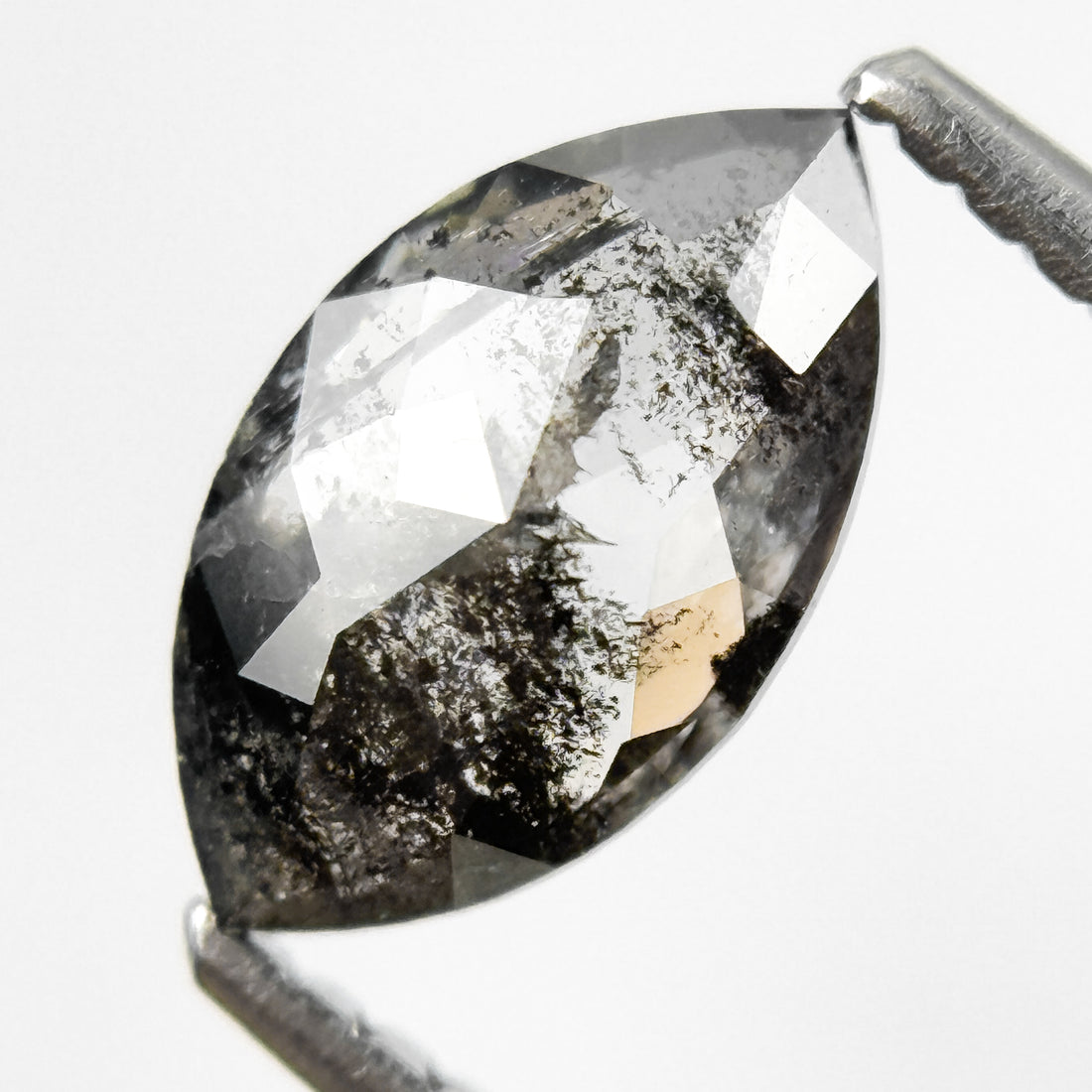 0.92 Ct Marquise Rose Cut Grey Natural Salt and Pepper Diamond
