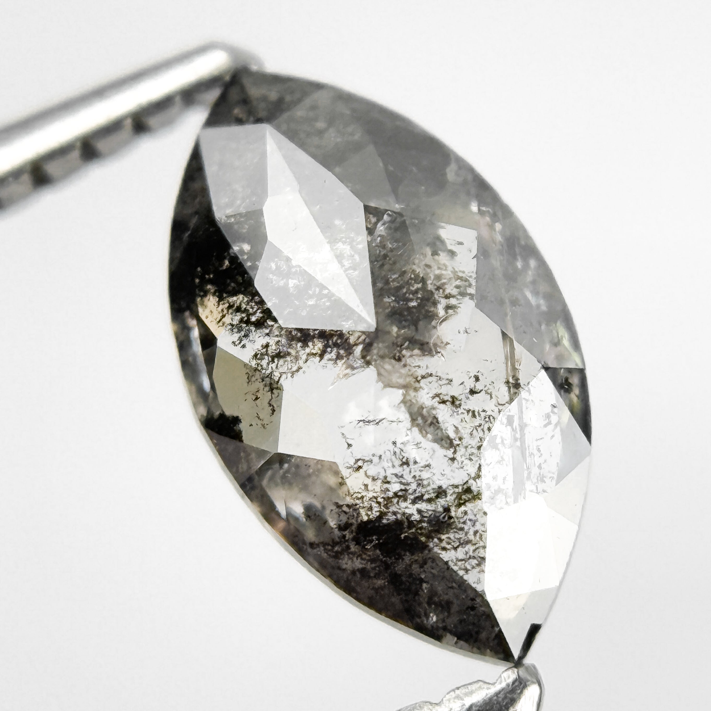 0.92 Ct Marquise Rose Cut Grey Natural Salt and Pepper Diamond