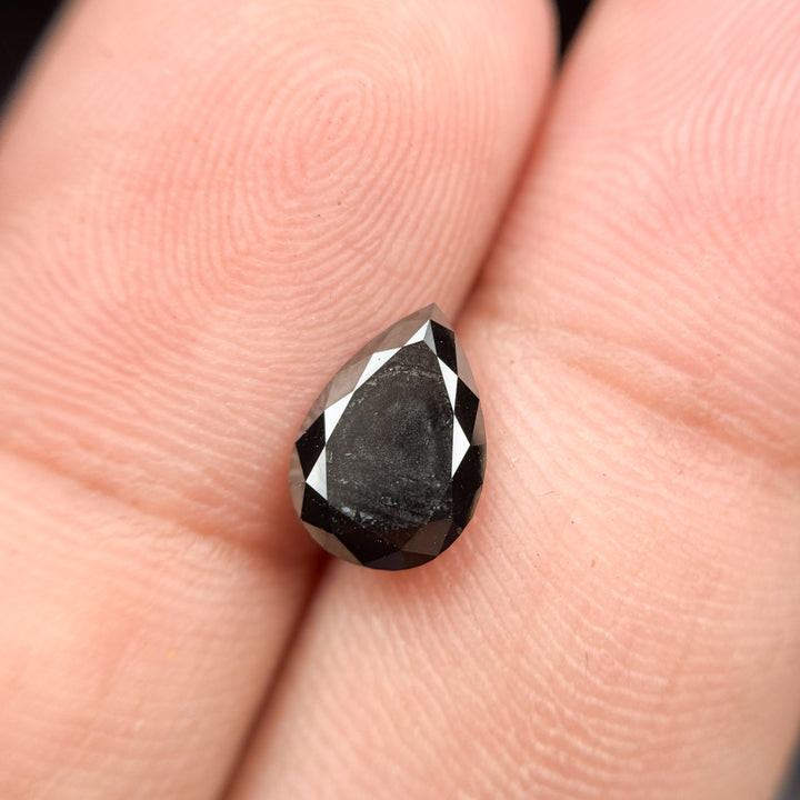 1.46 Ct Pear Rose Cut Black Natural Fancy Diamond