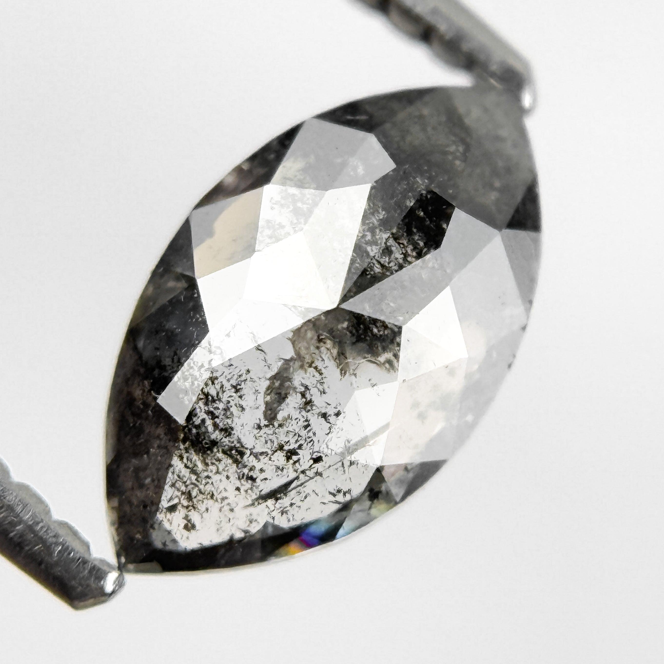 0.92 Ct Marquise Rose Cut Grey Natural Salt and Pepper Diamond