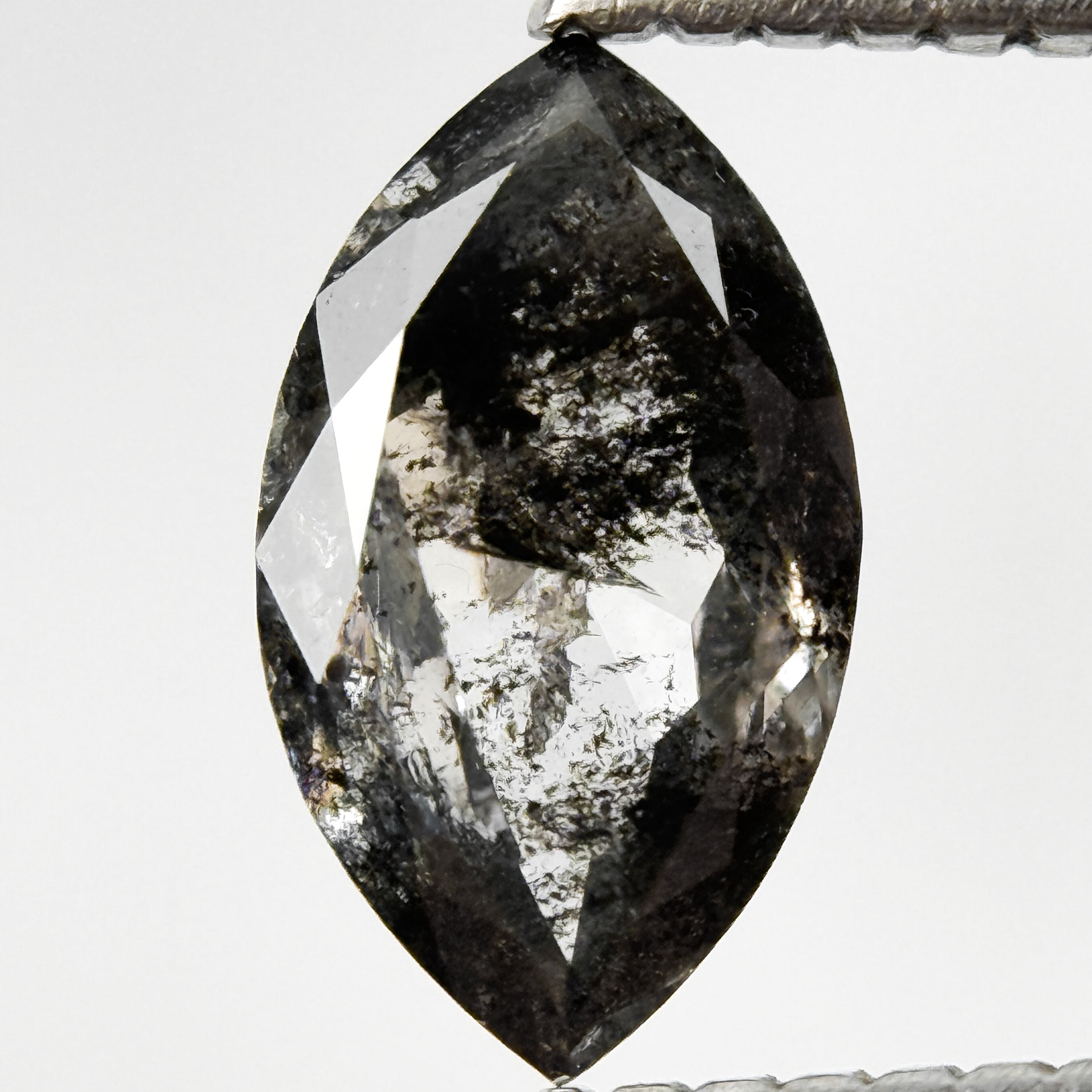 0.92 Ct Marquise Rose Cut Grey Natural Salt and Pepper Diamond