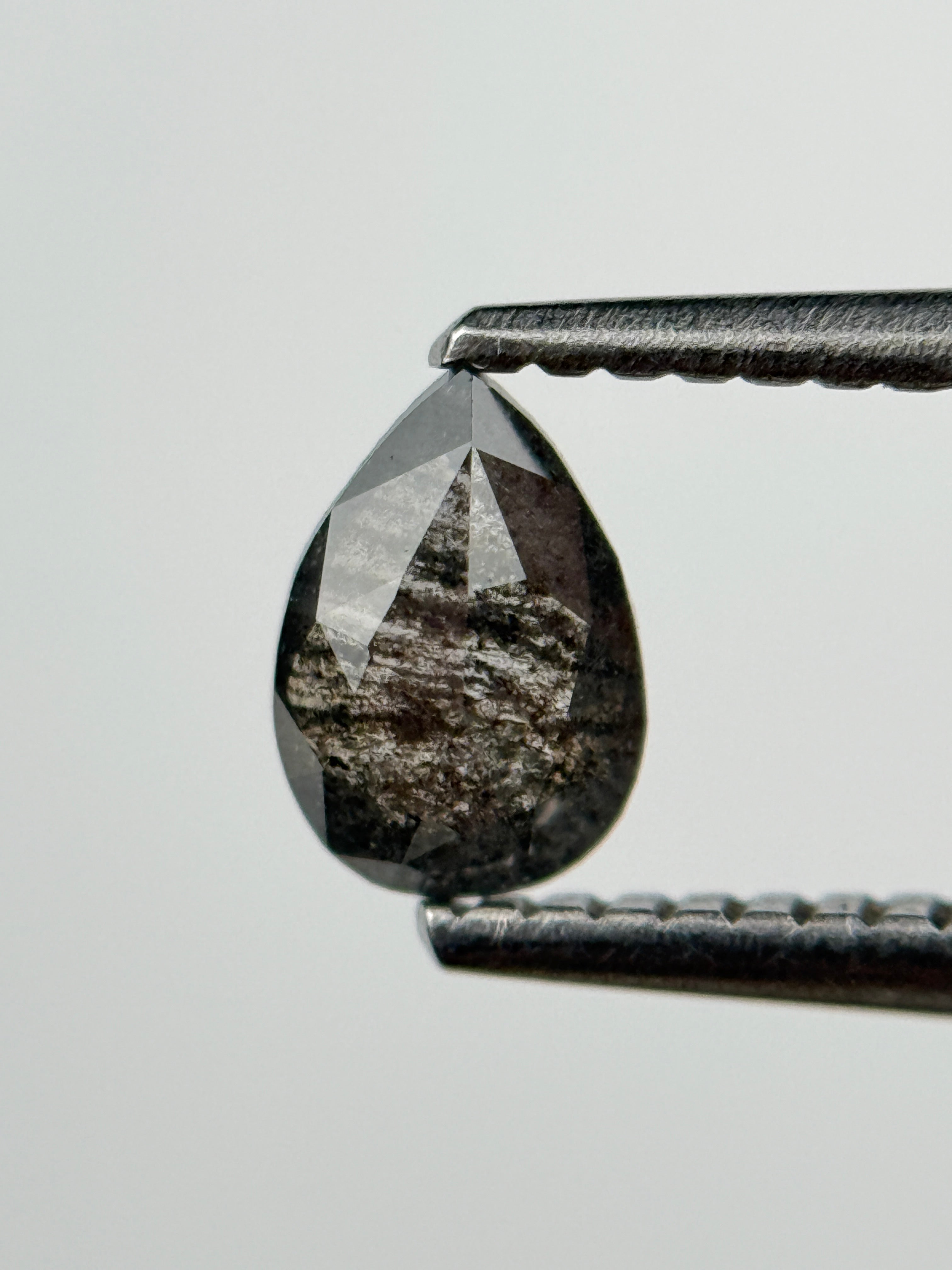 0.50 Ct Pear Rose Cut Grey Natural Salt and Pepper Diamond